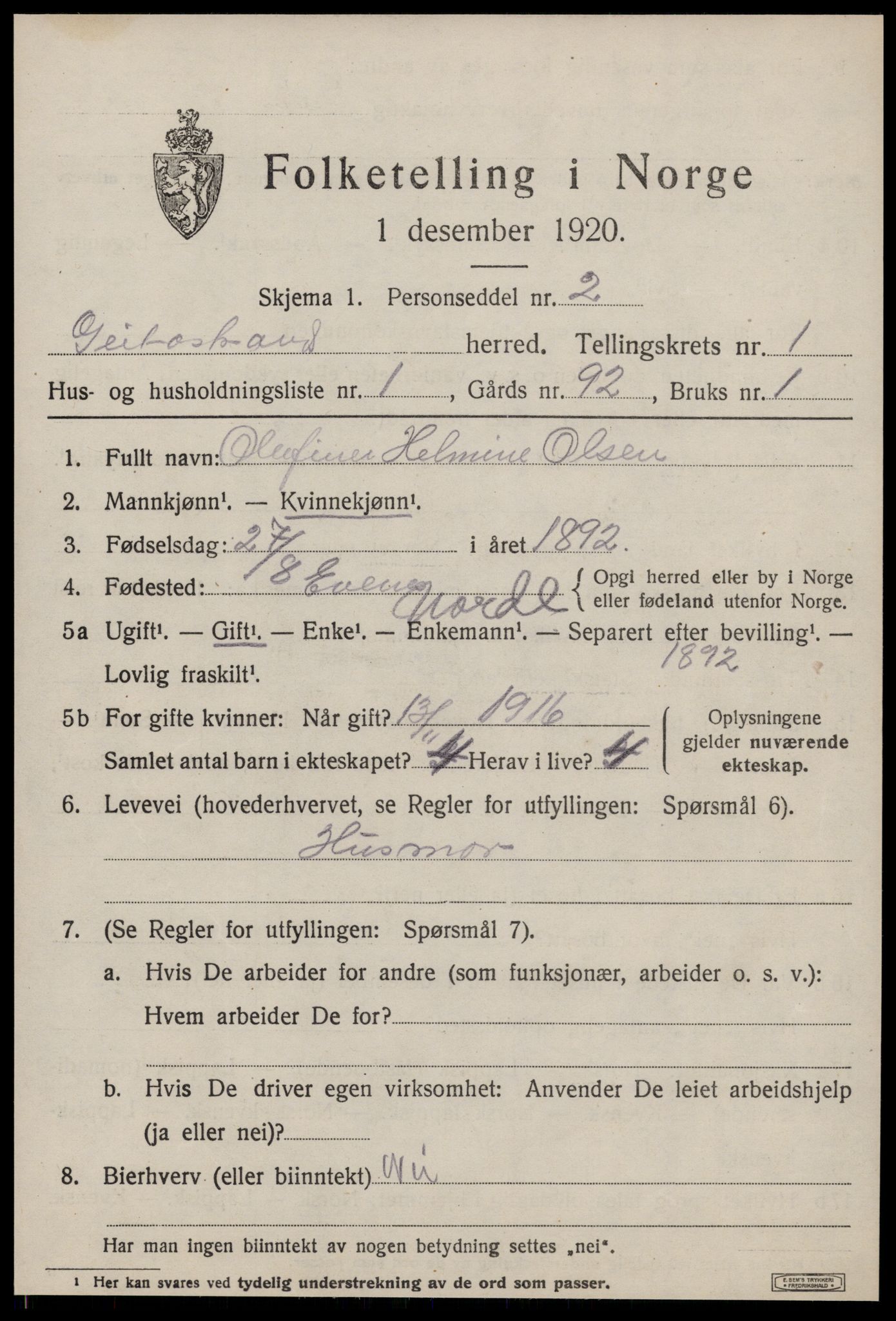 SAT, 1920 census for Geitastrand, 1920, p. 241