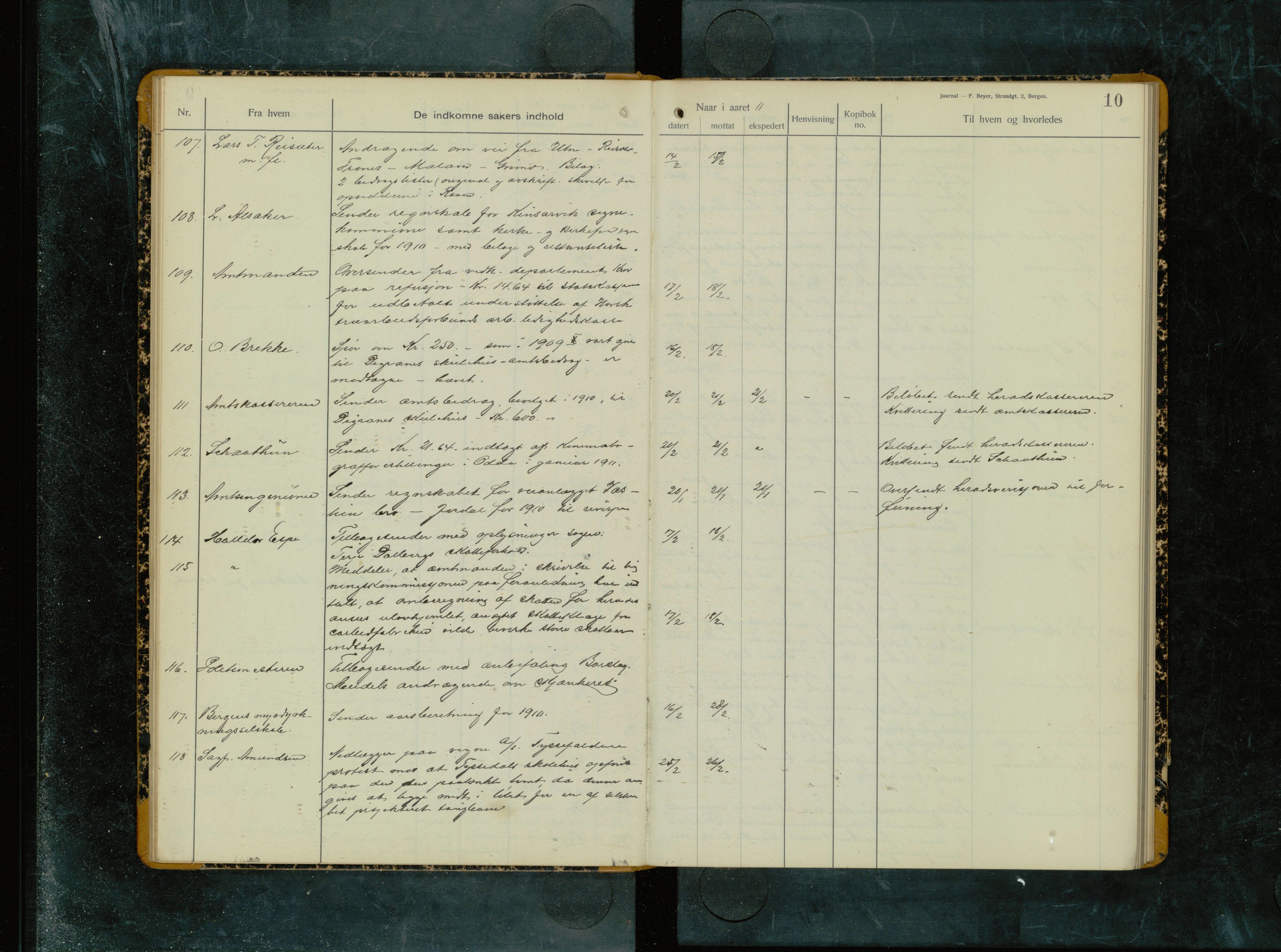 Ullensvang herad. Formannskapet , IKAH/1231b-021/C/Ca/L0004: Postjournal formannskapet , 1910-1912