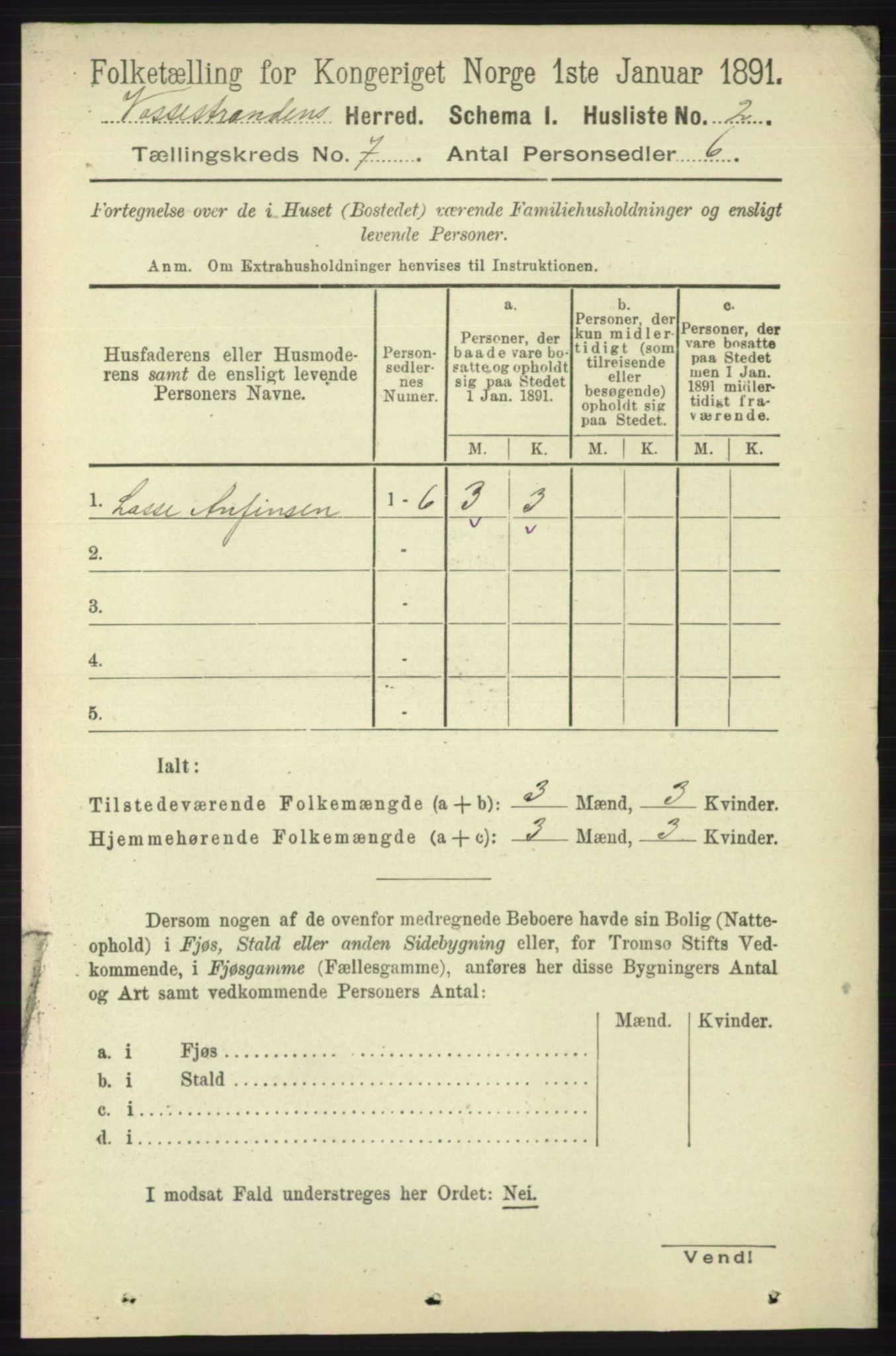 RA, 1891 census for 1236 Vossestrand, 1891, p. 2314