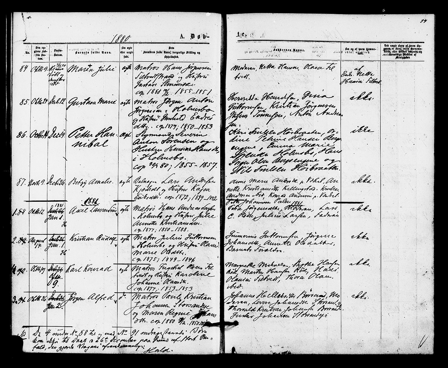Hurum kirkebøker, SAKO/A-229/F/Fa/L0013: Parish register (official) no. 13, 1876-1881, p. 54