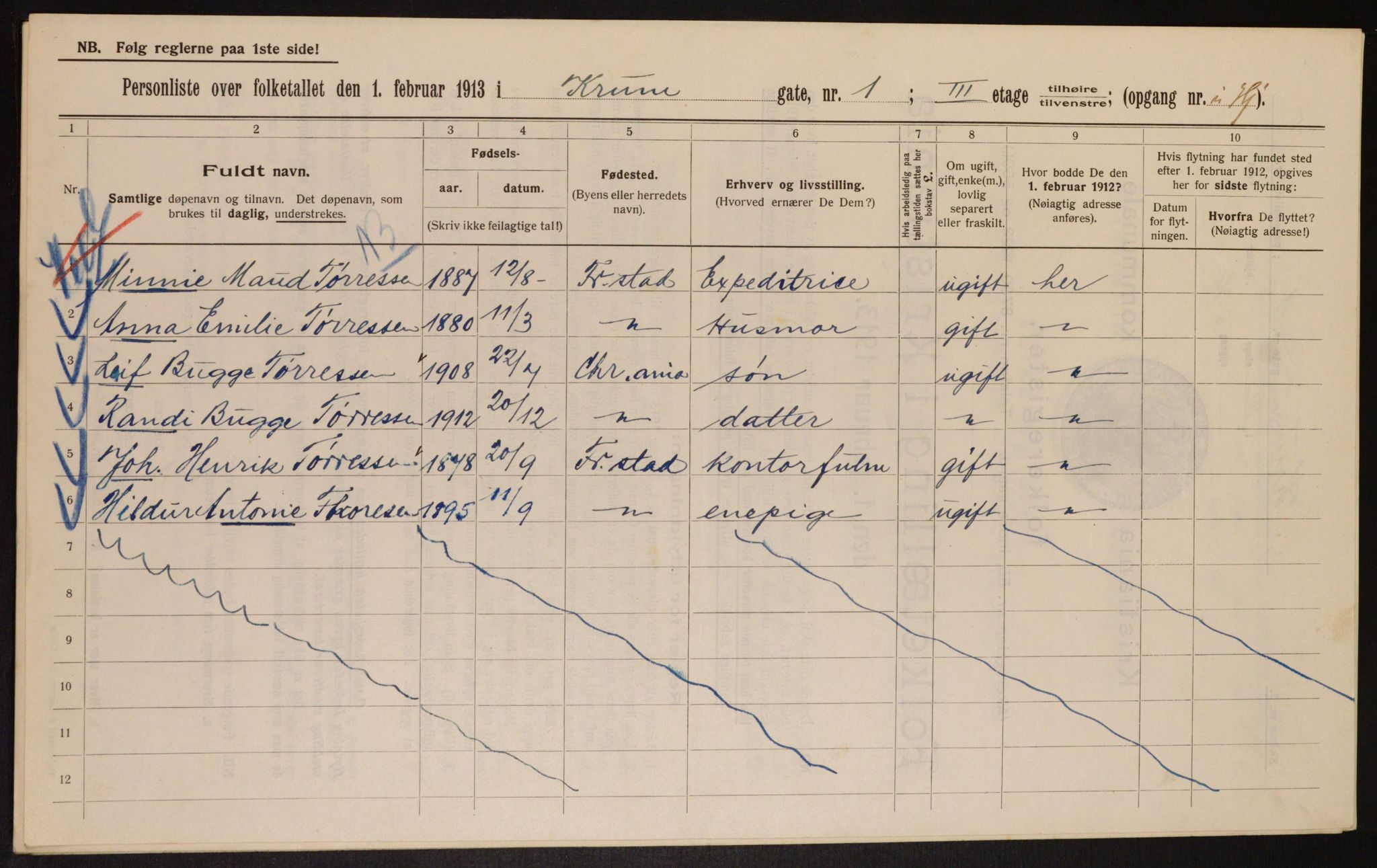 OBA, Municipal Census 1913 for Kristiania, 1913, p. 54441