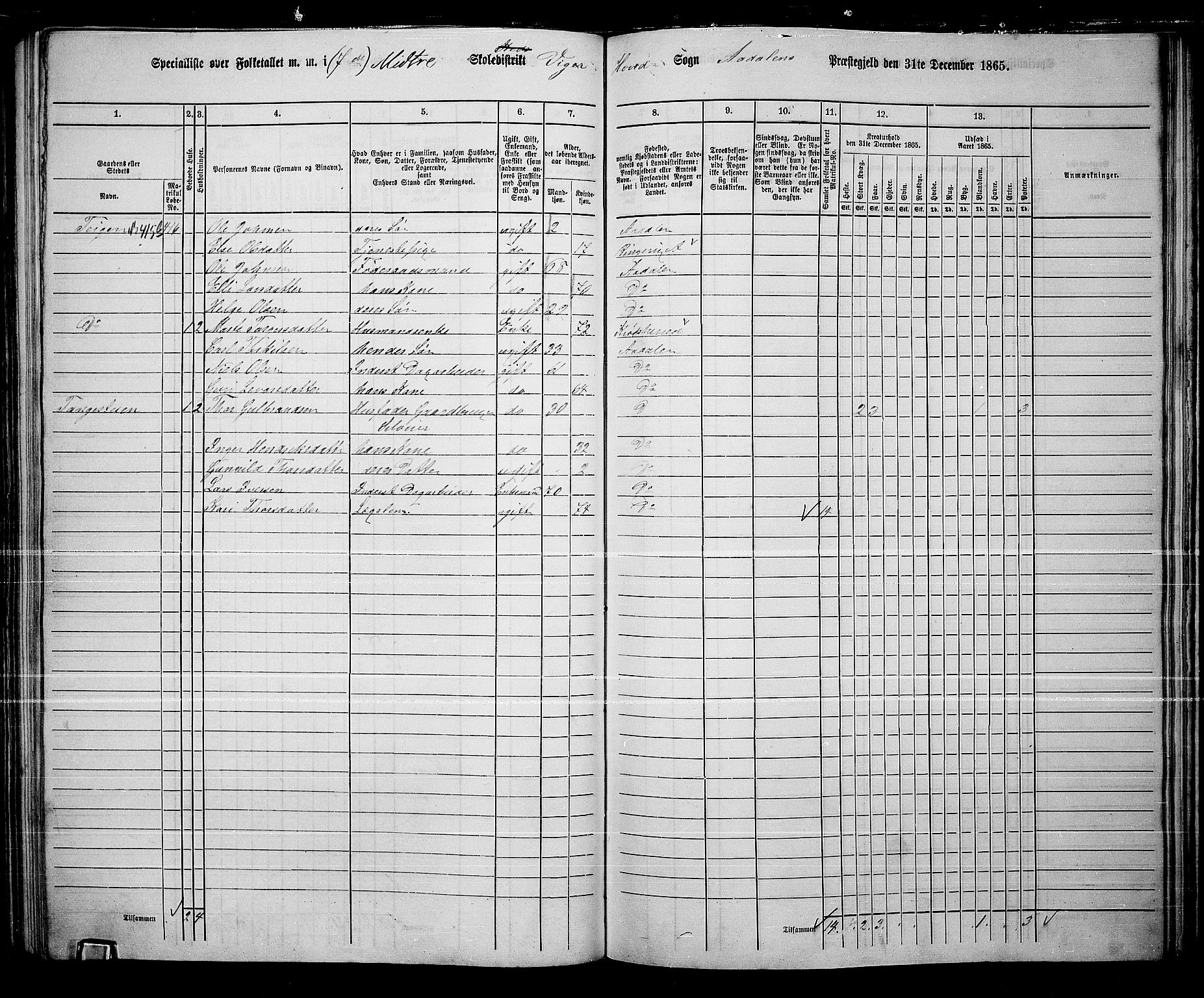 RA, 1865 census for Ådal, 1865, p. 74