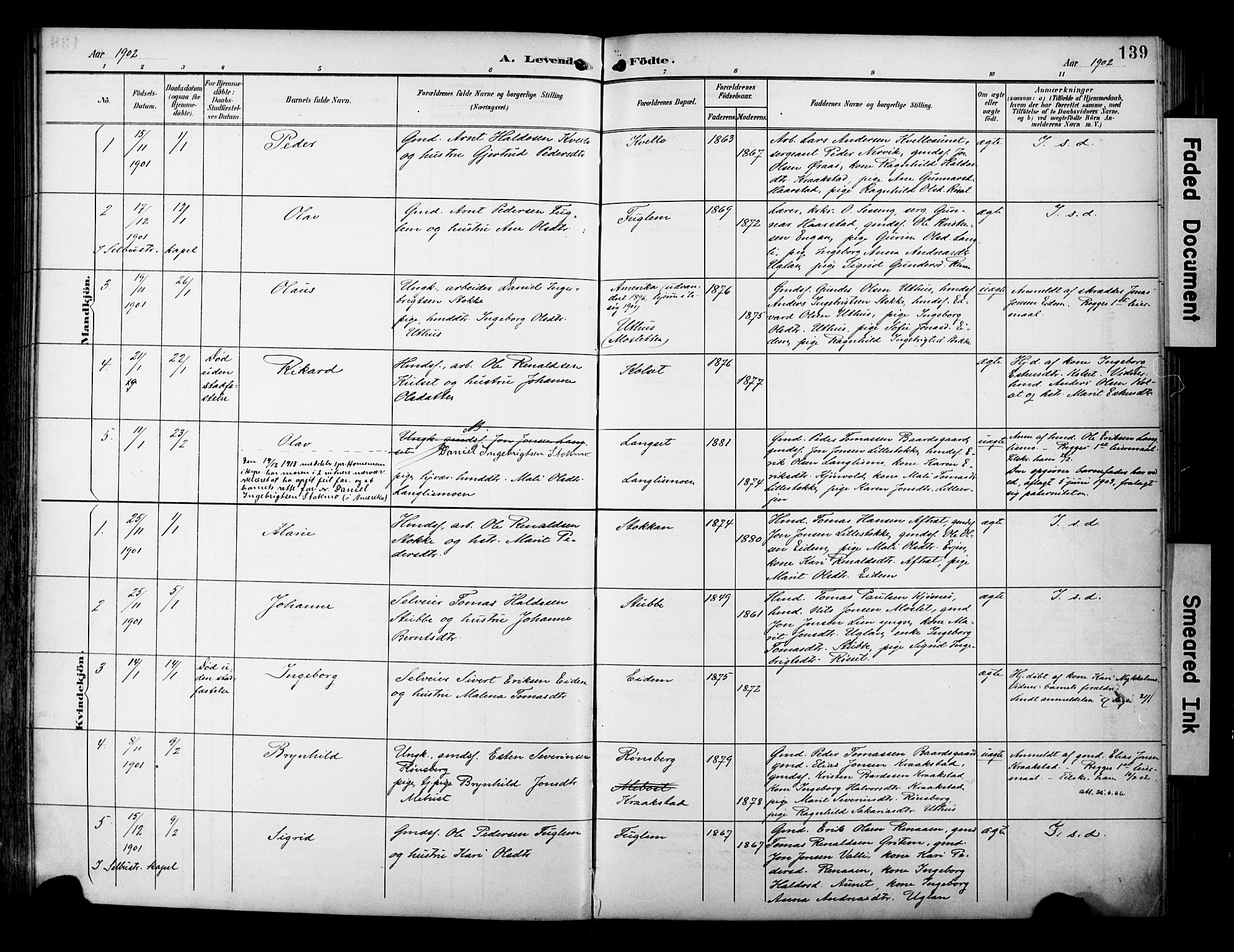 Ministerialprotokoller, klokkerbøker og fødselsregistre - Sør-Trøndelag, SAT/A-1456/695/L1149: Parish register (official) no. 695A09, 1891-1902, p. 139