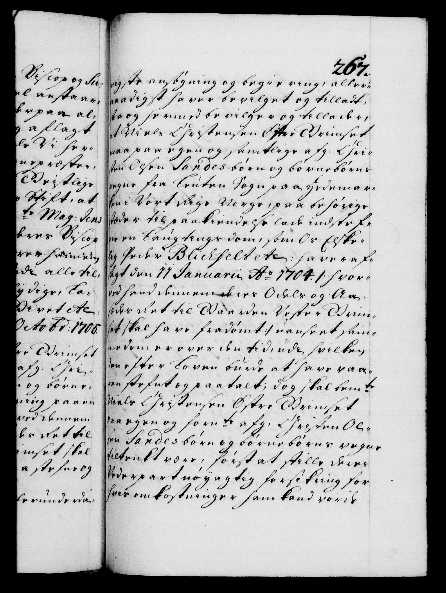 Danske Kanselli 1572-1799, AV/RA-EA-3023/F/Fc/Fca/Fcaa/L0019: Norske registre, 1704-1707, p. 267a