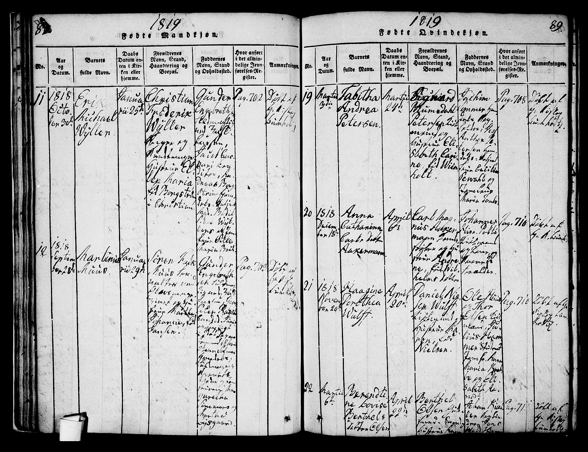 Oslo domkirke Kirkebøker, SAO/A-10752/G/Ga/L0001: Parish register (copy) no. 1, 1817-1825, p. 88-89
