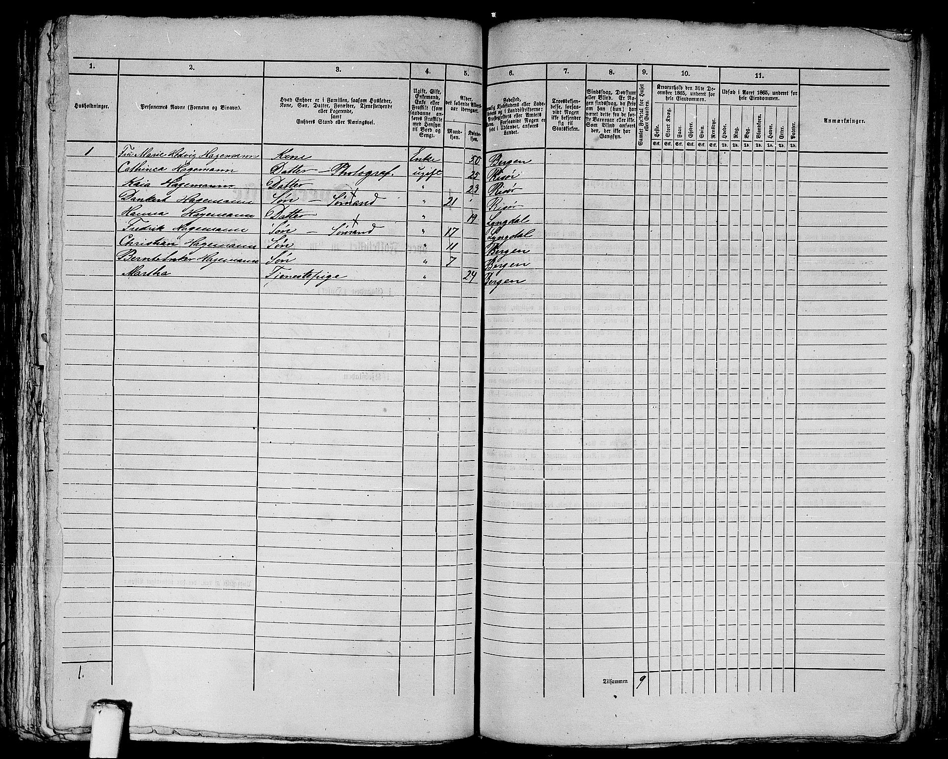 RA, 1865 census for Bergen, 1865, p. 3479