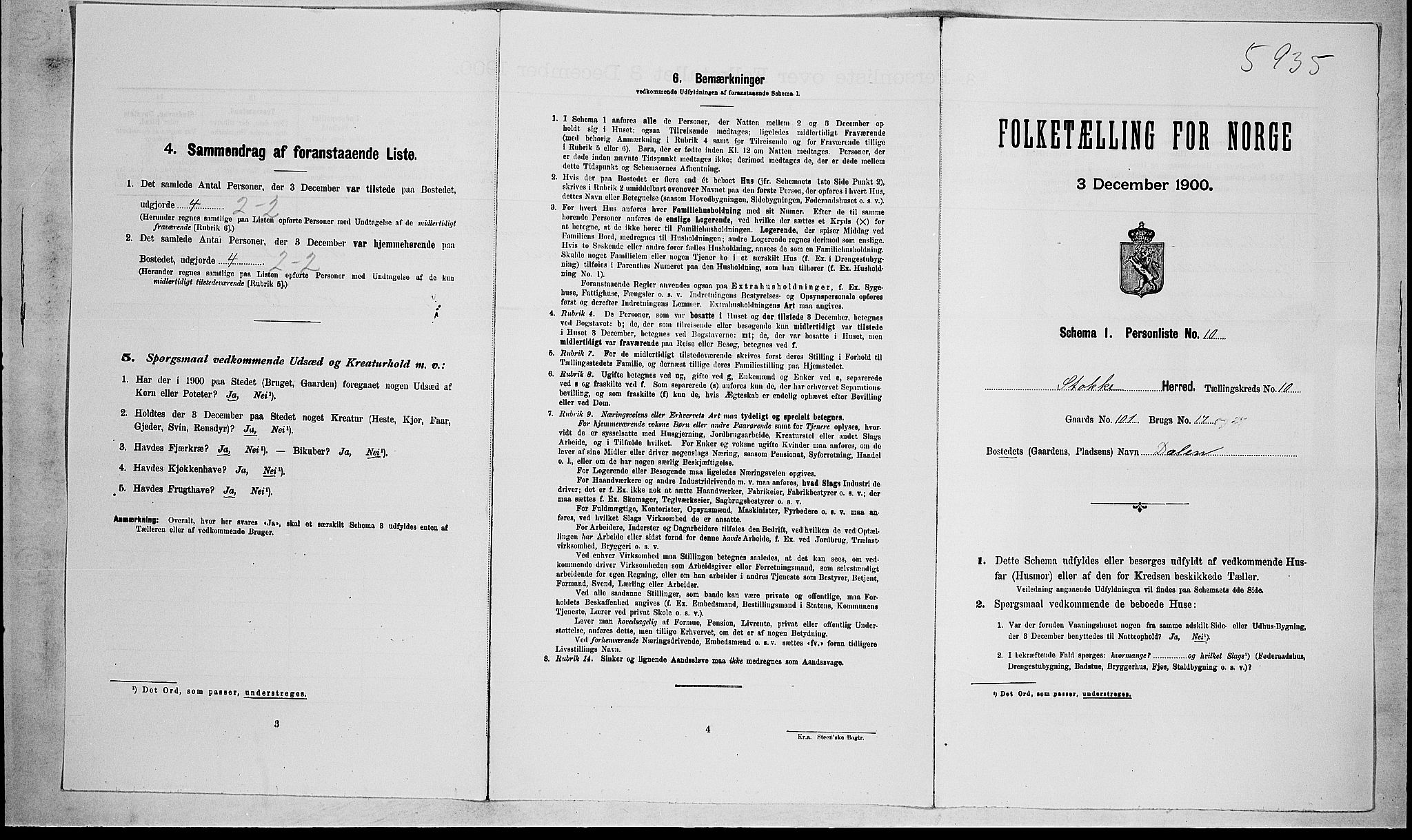 RA, 1900 census for Stokke, 1900, p. 1614