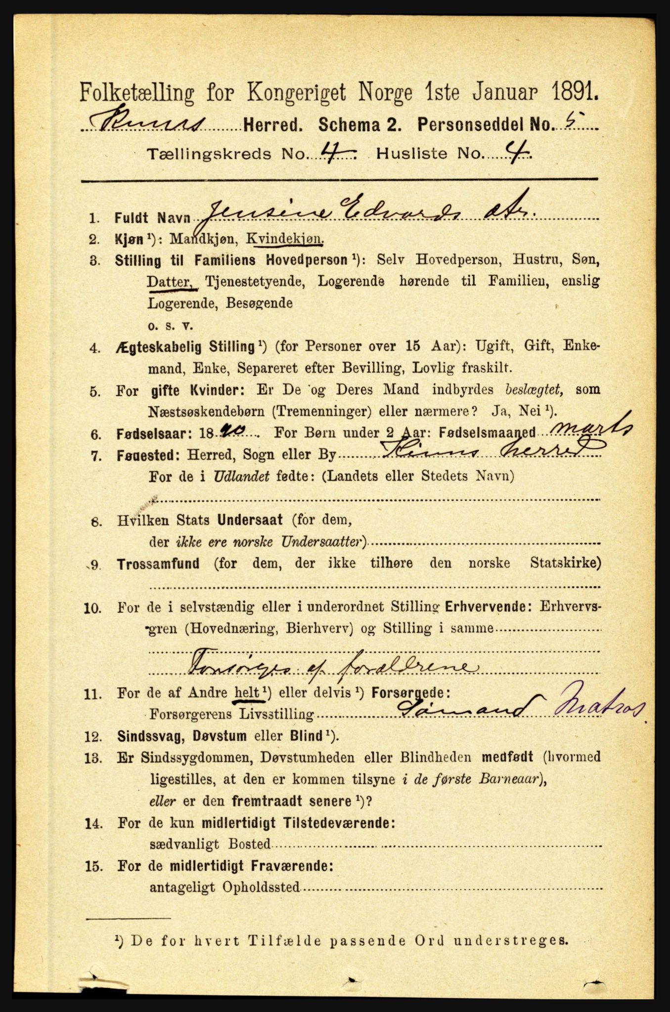 RA, 1891 census for 1437 Kinn, 1891, p. 1344