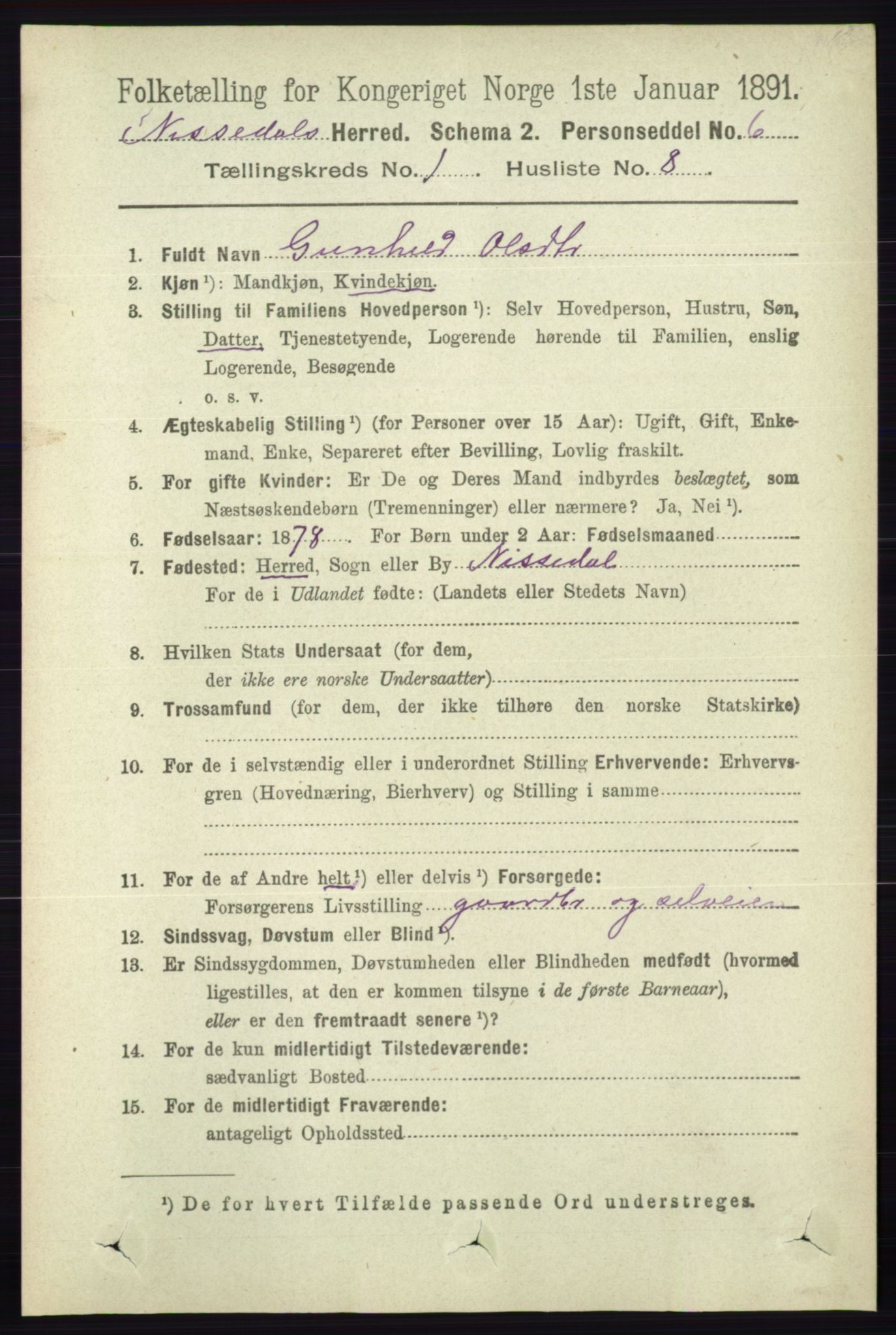 RA, 1891 census for 0830 Nissedal, 1891, p. 115