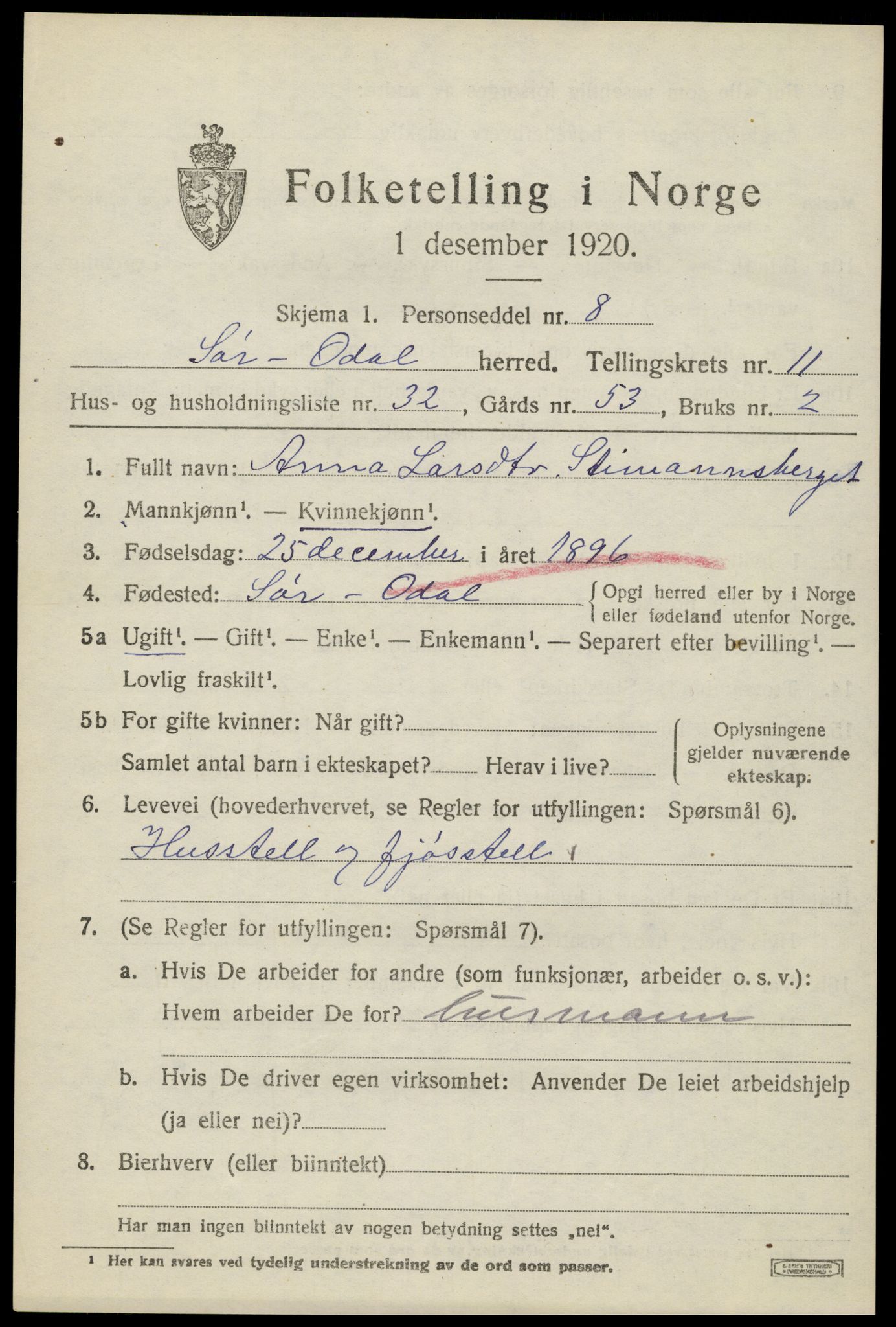 SAH, 1920 census for Sør-Odal, 1920, p. 12193