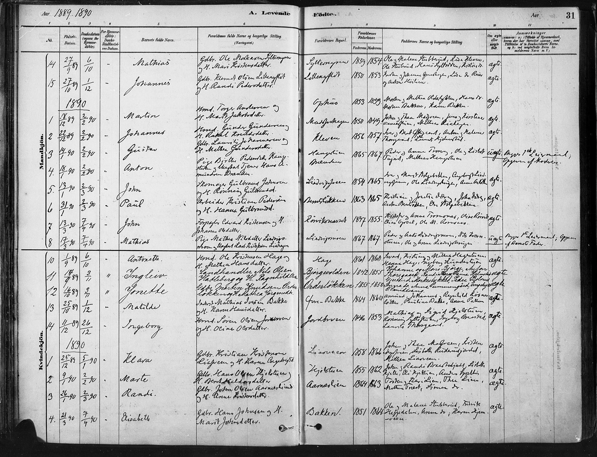 Ringebu prestekontor, SAH/PREST-082/H/Ha/Haa/L0009: Parish register (official) no. 9, 1878-1898, p. 31