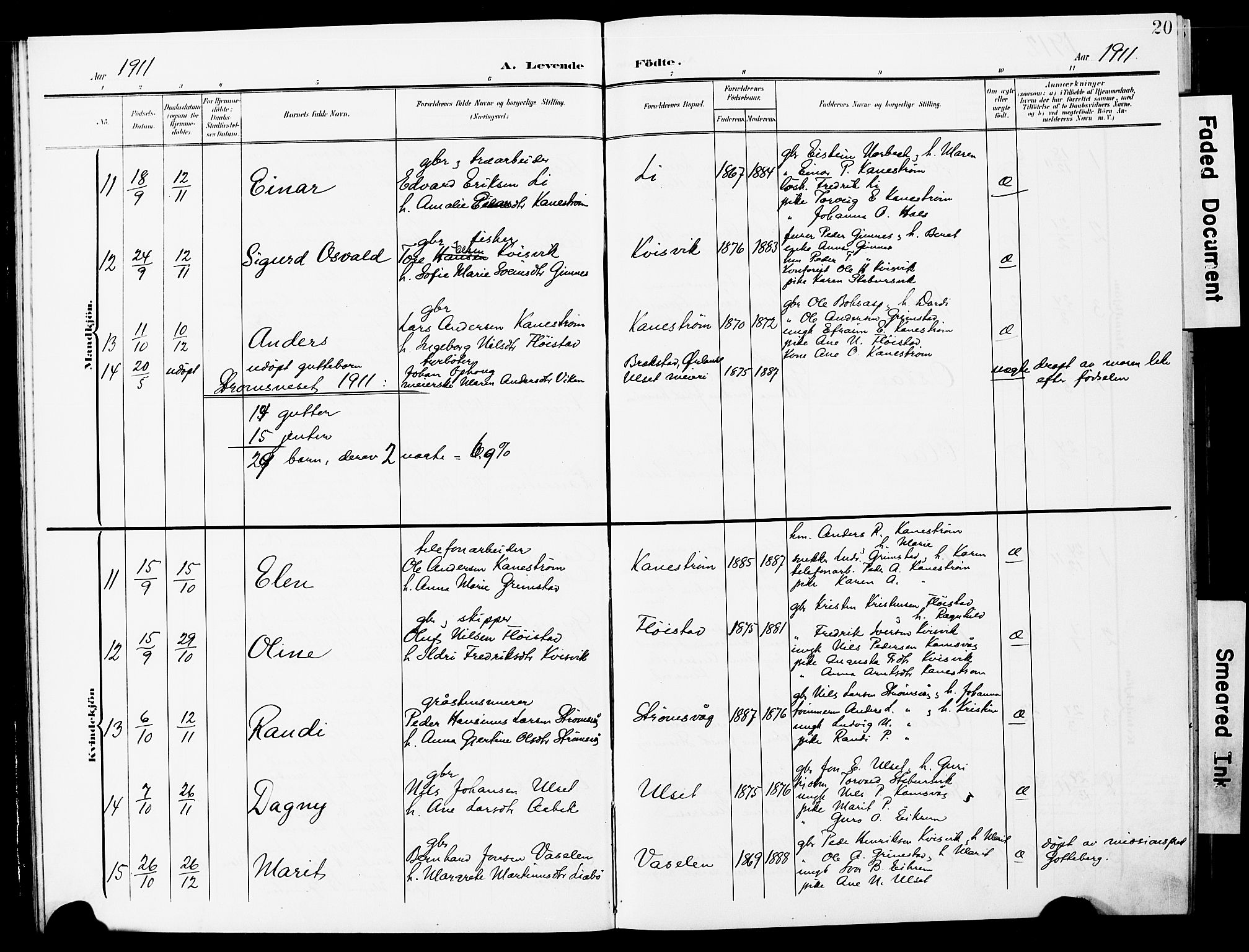 Ministerialprotokoller, klokkerbøker og fødselsregistre - Møre og Romsdal, AV/SAT-A-1454/587/L1001: Parish register (copy) no. 587C01, 1906-1927, p. 20