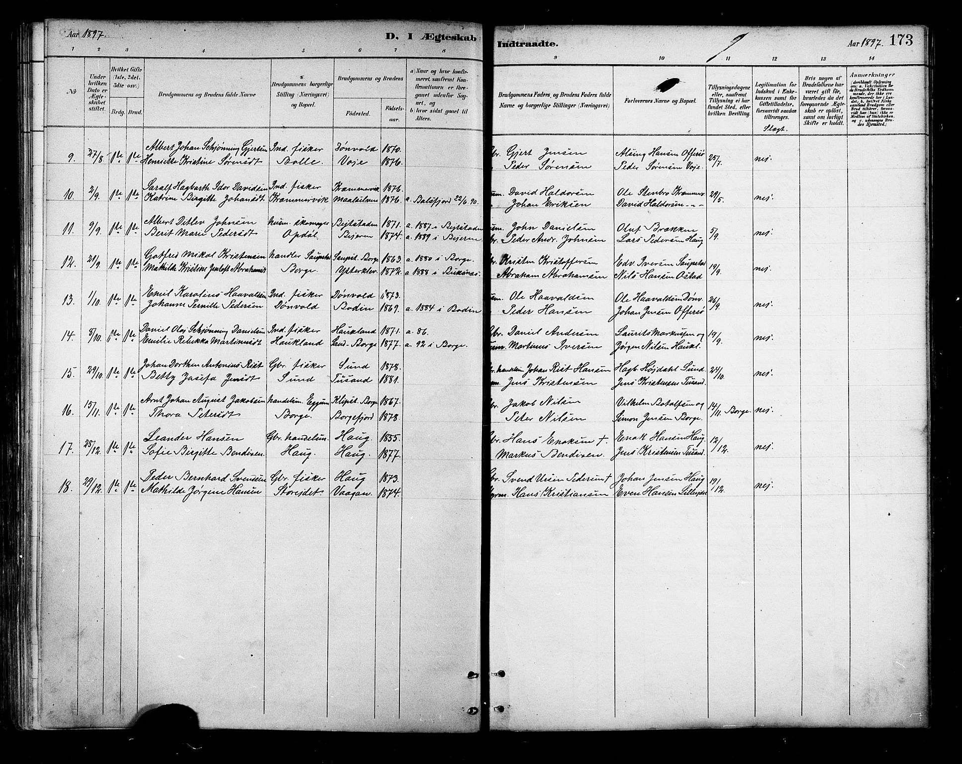 Ministerialprotokoller, klokkerbøker og fødselsregistre - Nordland, AV/SAT-A-1459/881/L1167: Parish register (copy) no. 881C04, 1886-1899, p. 173