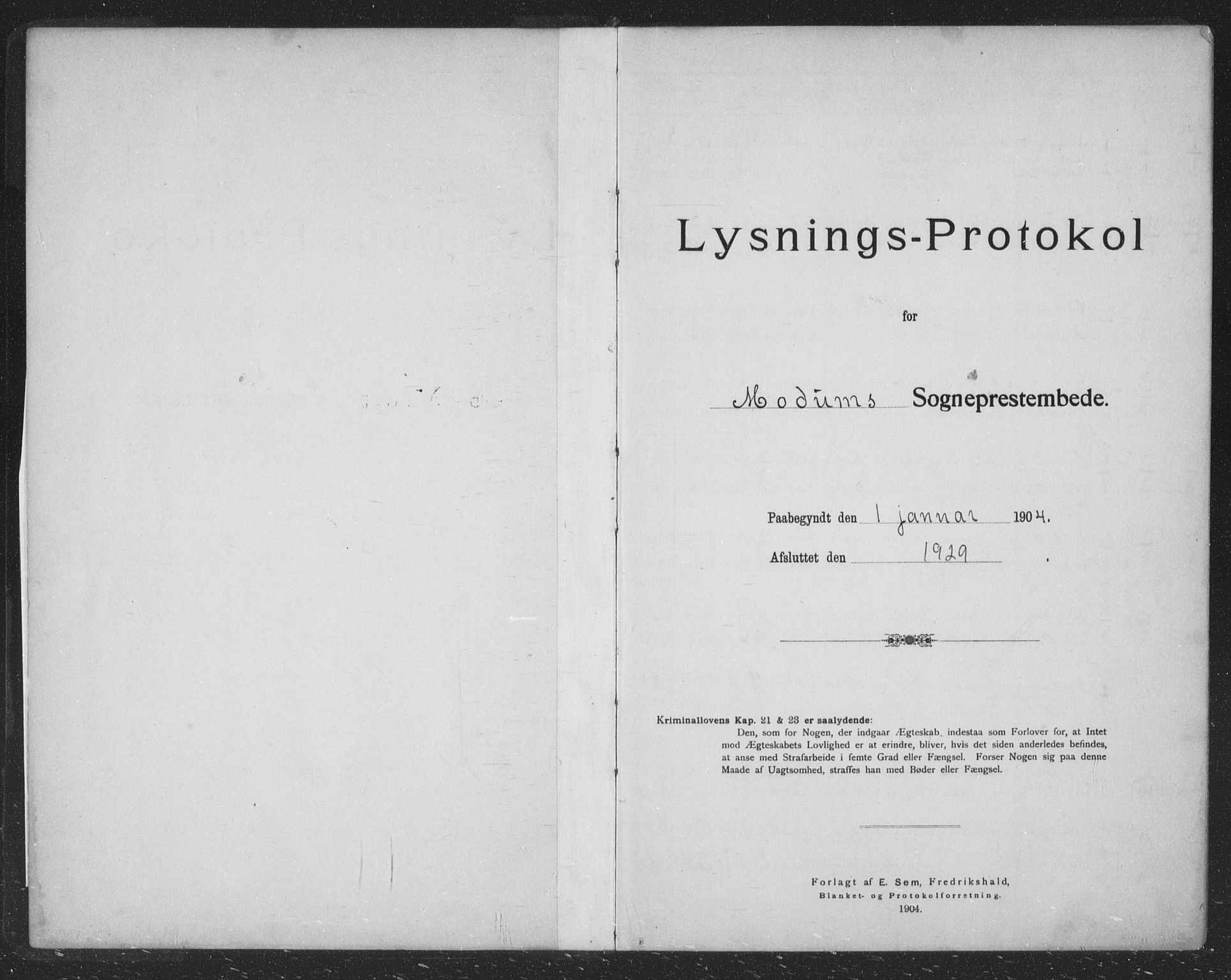 Modum kirkebøker, AV/SAKO-A-234/H/Ha/L0002: Banns register no. I 2, 1904-1929