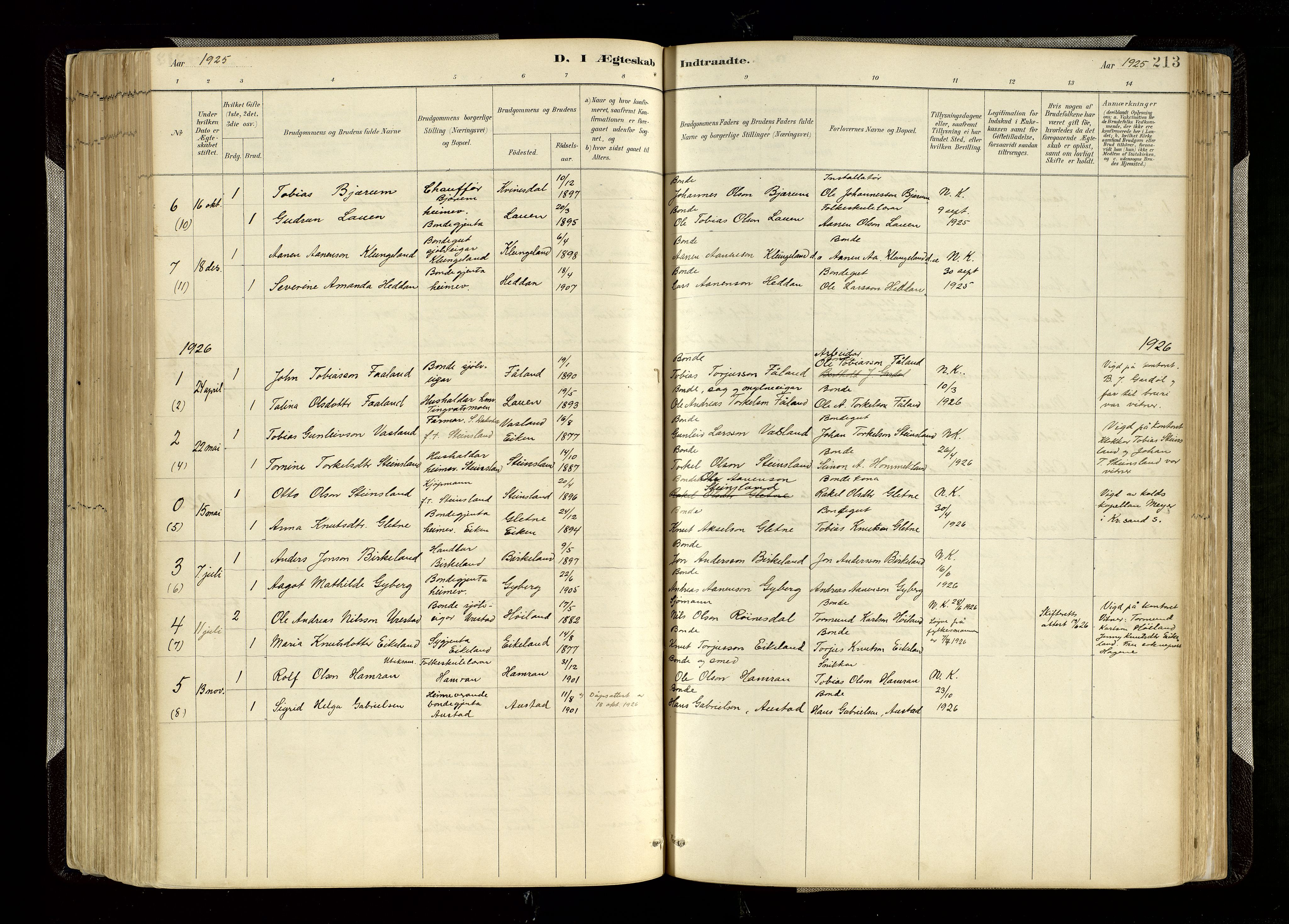 Hægebostad sokneprestkontor, SAK/1111-0024/F/Fa/Faa/L0006: Parish register (official) no. A 6, 1887-1929, p. 213