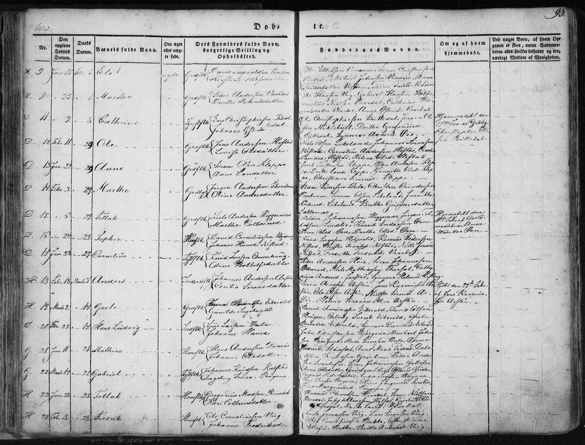 Fjaler sokneprestembete, AV/SAB-A-79801/H/Haa/Haaa/L0006: Parish register (official) no. A 6, 1835-1884, p. 93