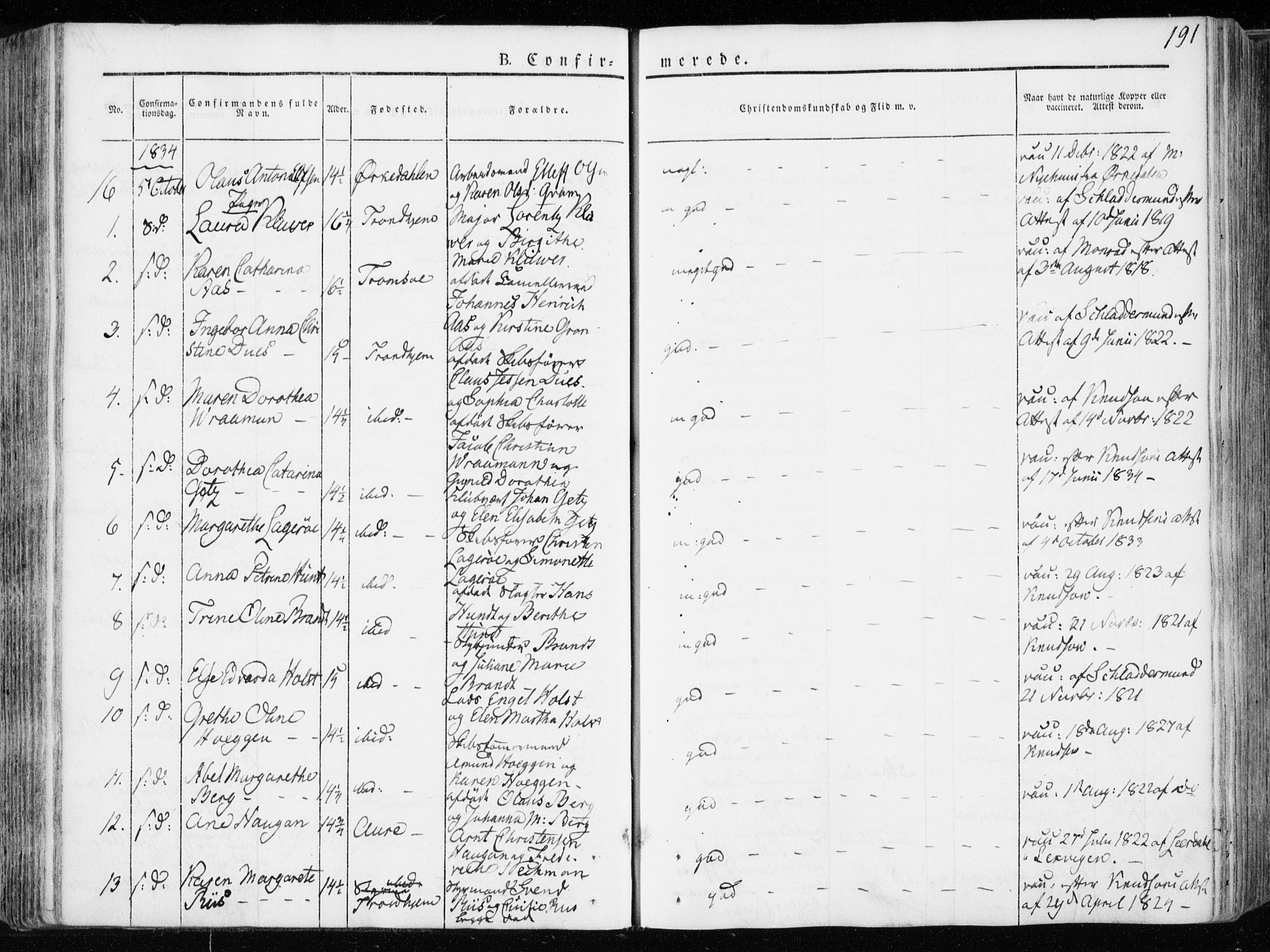 Ministerialprotokoller, klokkerbøker og fødselsregistre - Sør-Trøndelag, AV/SAT-A-1456/601/L0047: Parish register (official) no. 601A15, 1831-1839, p. 191