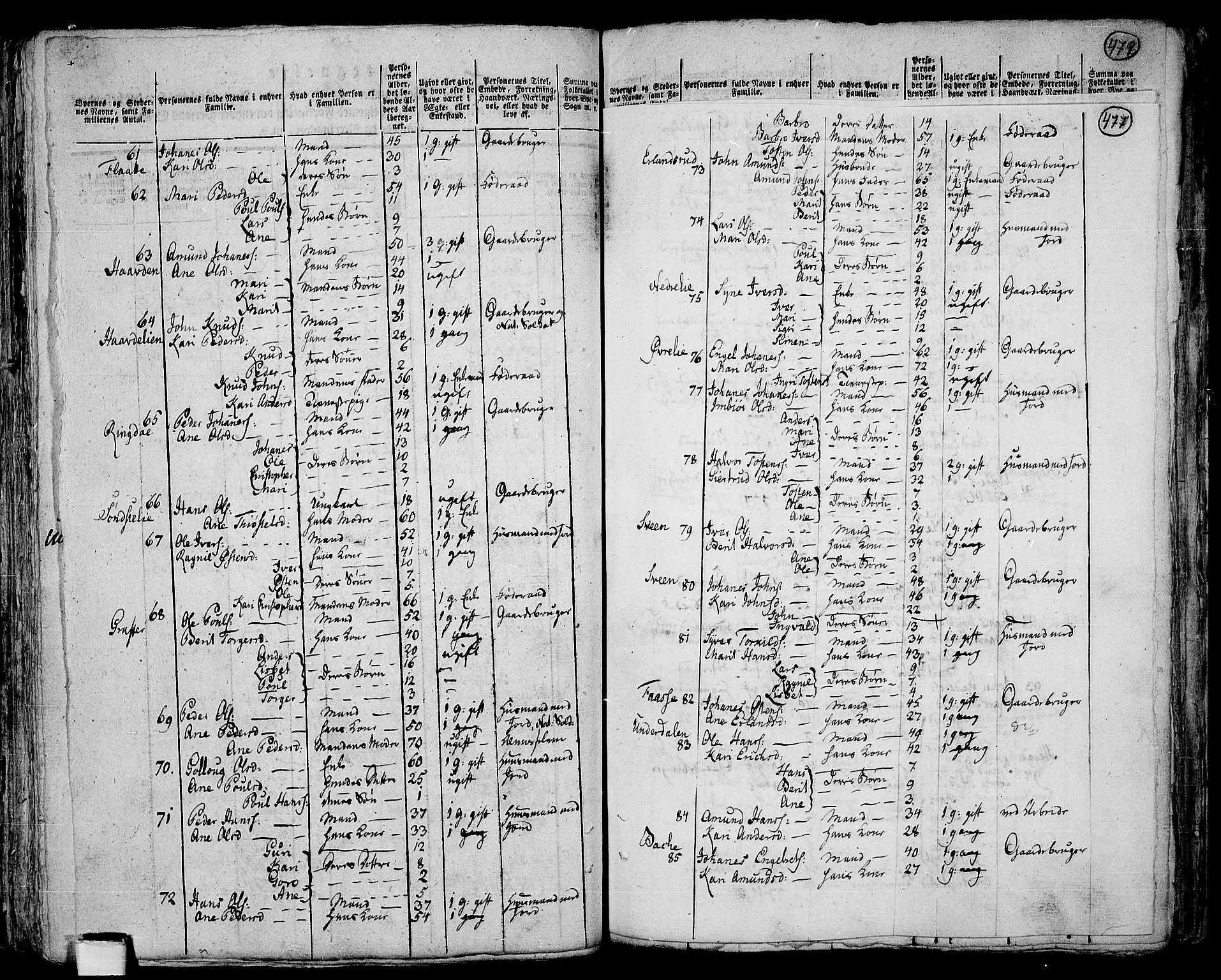 RA, 1801 census for 0518P Fron, 1801, p. 476b-477a