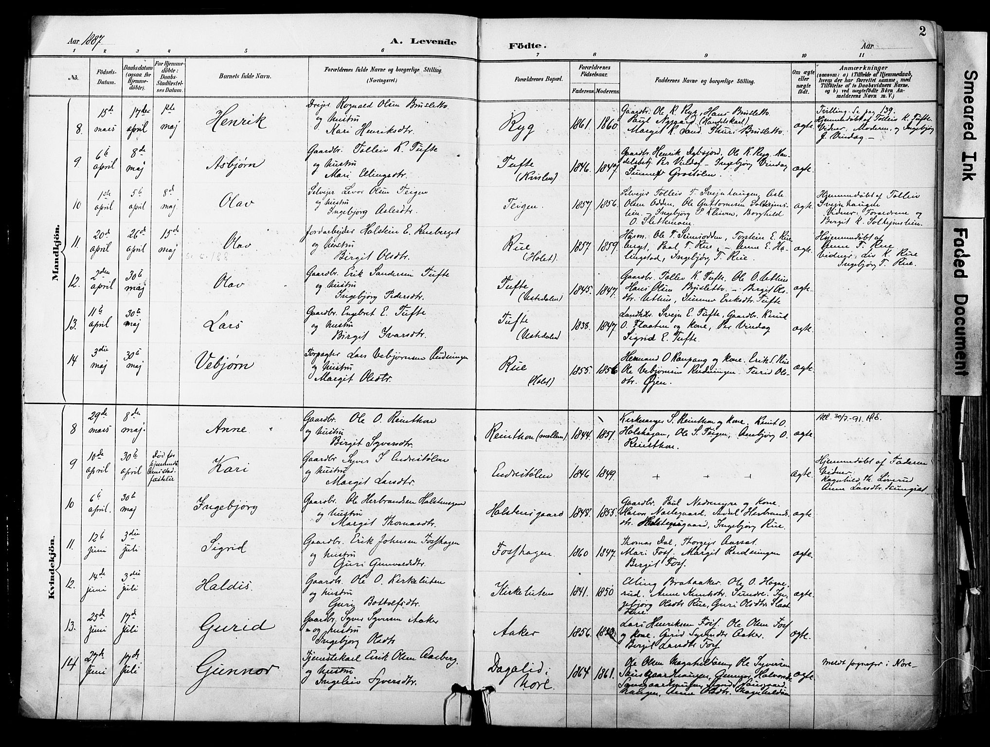 Hol kirkebøker, AV/SAKO-A-227/F/Fa/L0003: Parish register (official) no. I 3, 1887-1918, p. 2