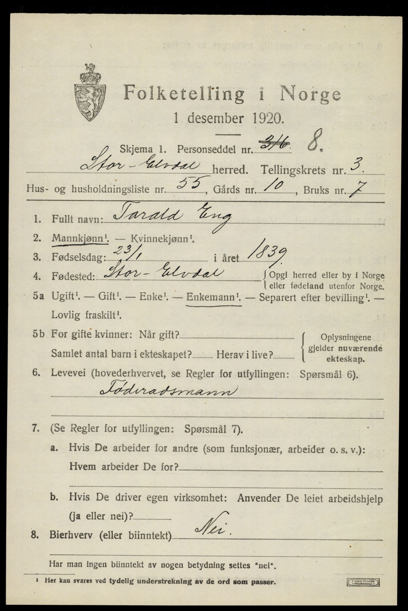 SAH, 1920 census for Stor-Elvdal, 1920, p. 3414