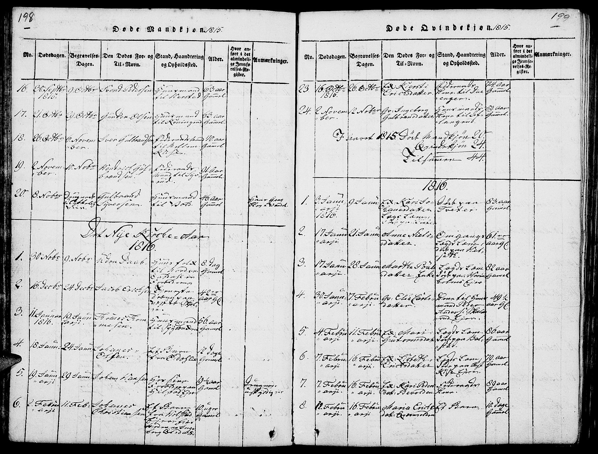 Nes prestekontor, Hedmark, SAH/PREST-020/L/La/L0003: Parish register (copy) no. 3, 1814-1831, p. 198-199
