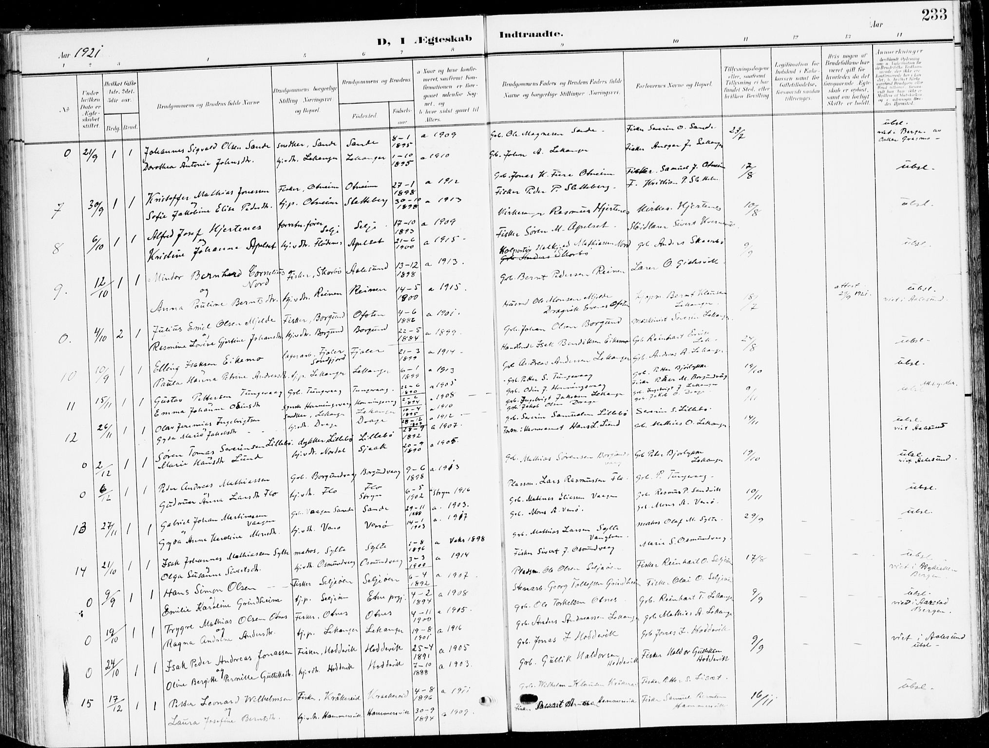 Selje sokneprestembete, AV/SAB-A-99938/H/Ha/Haa/Haab: Parish register (official) no. B 3, 1908-1923, p. 233