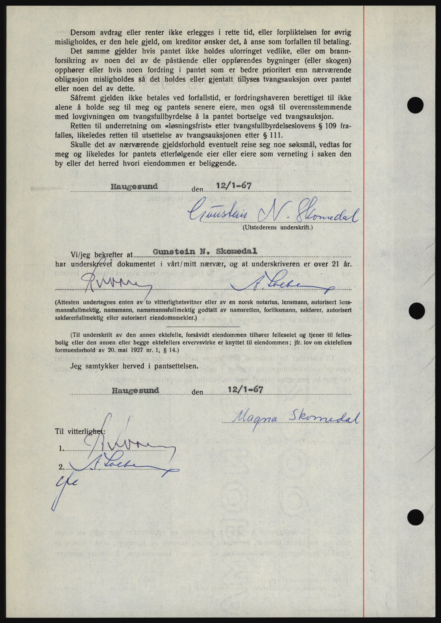 Haugesund tingrett, SAST/A-101415/01/II/IIC/L0056: Mortgage book no. B 56, 1966-1967, Diary no: : 290/1967