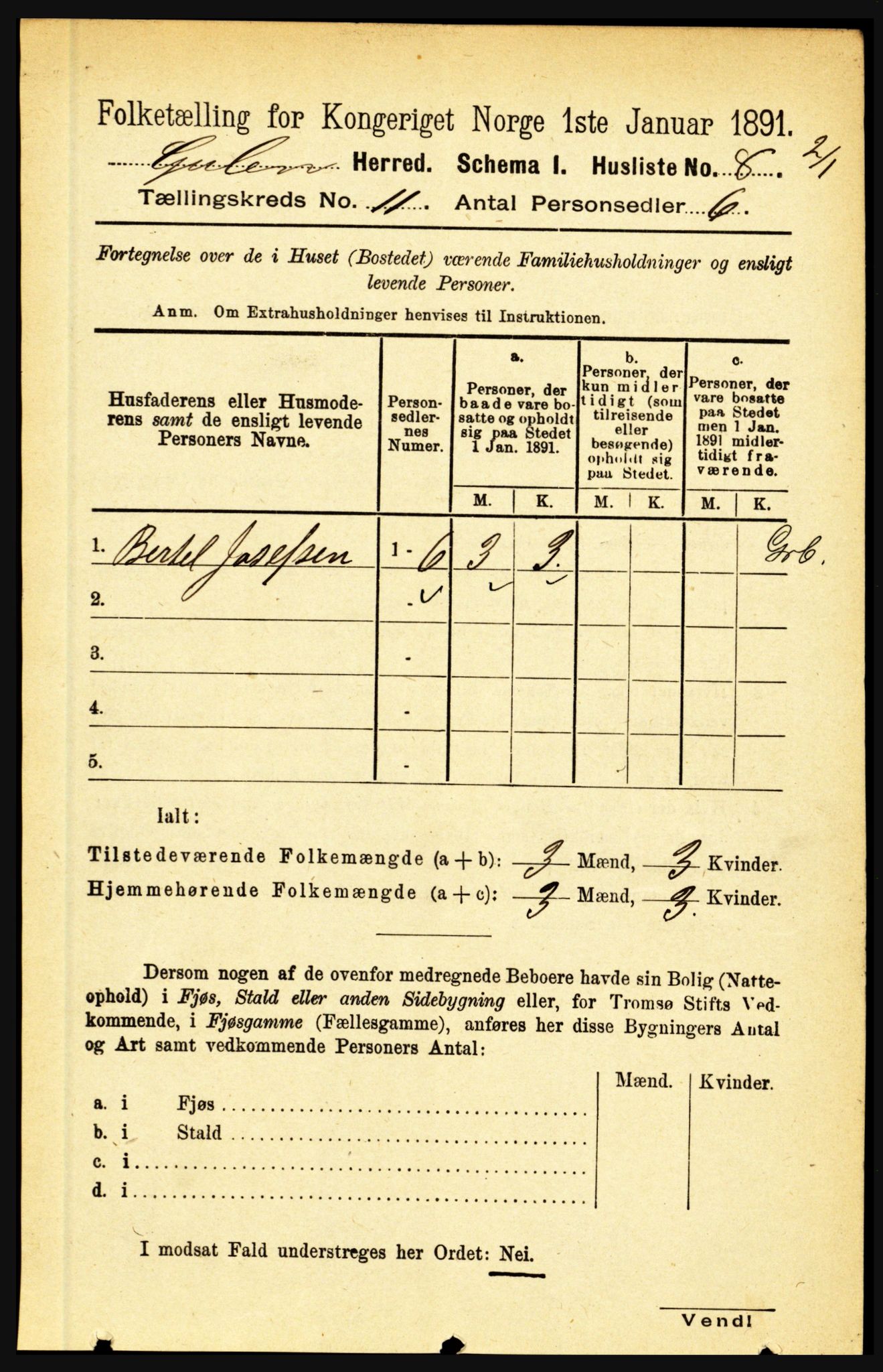 RA, 1891 census for 1411 Gulen, 1891, p. 3629