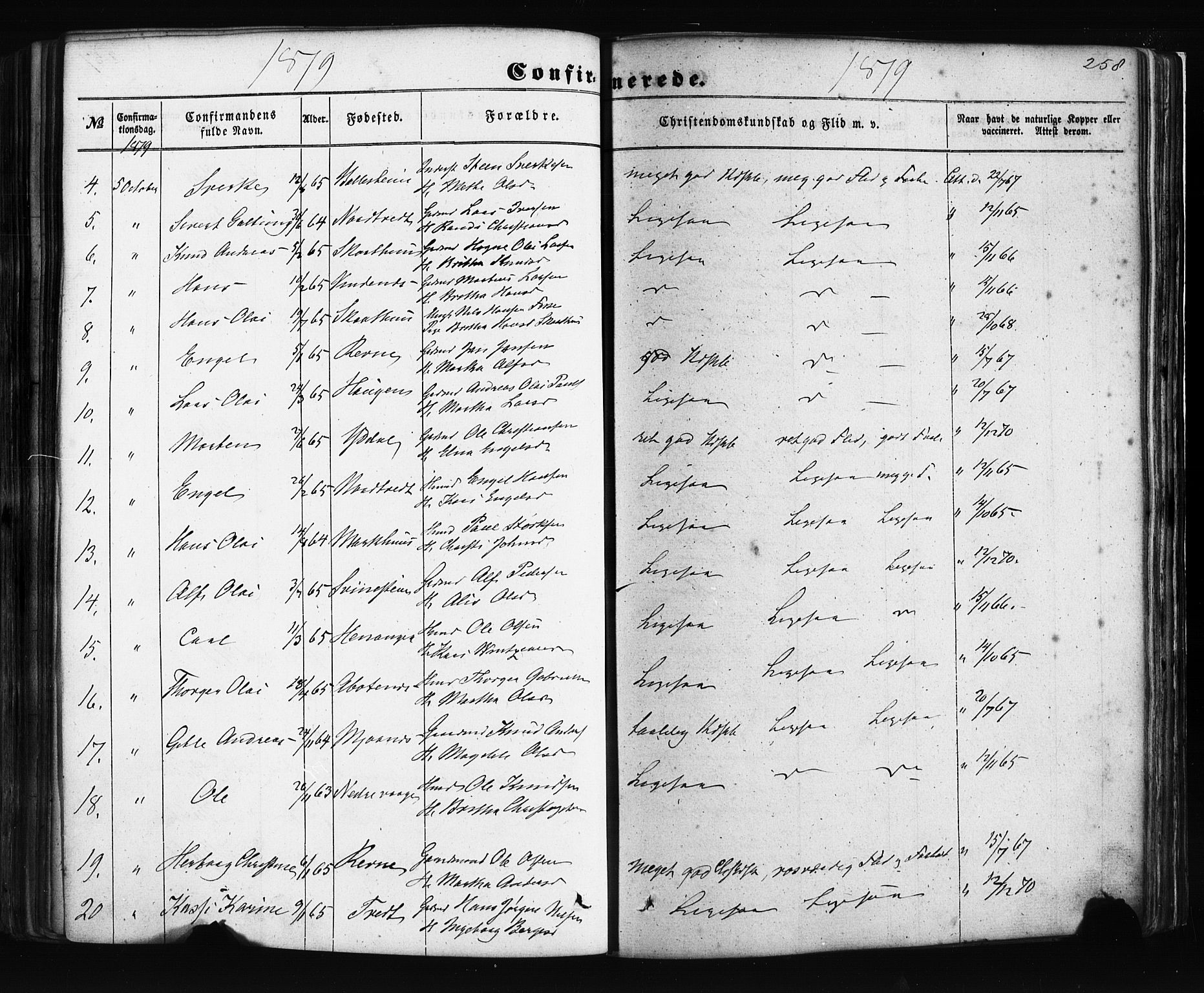 Fusa sokneprestembete, AV/SAB-A-75401/H/Haa: Parish register (official) no. A 1I, 1855-1879, p. 258