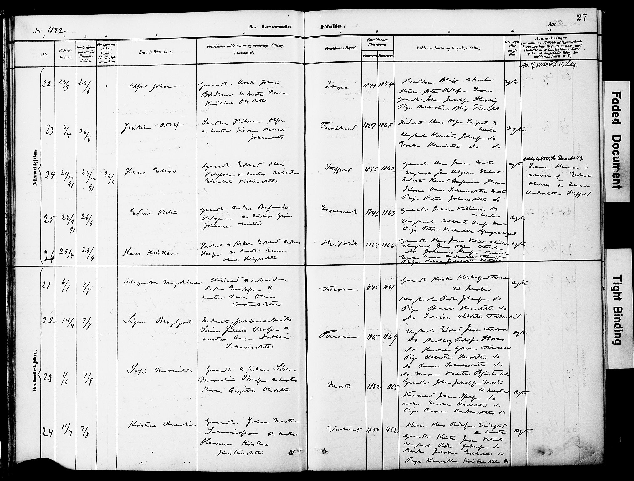 Ministerialprotokoller, klokkerbøker og fødselsregistre - Nordland, AV/SAT-A-1459/849/L0690: Parish register (official) no. 849A02, 1890-1897, p. 27