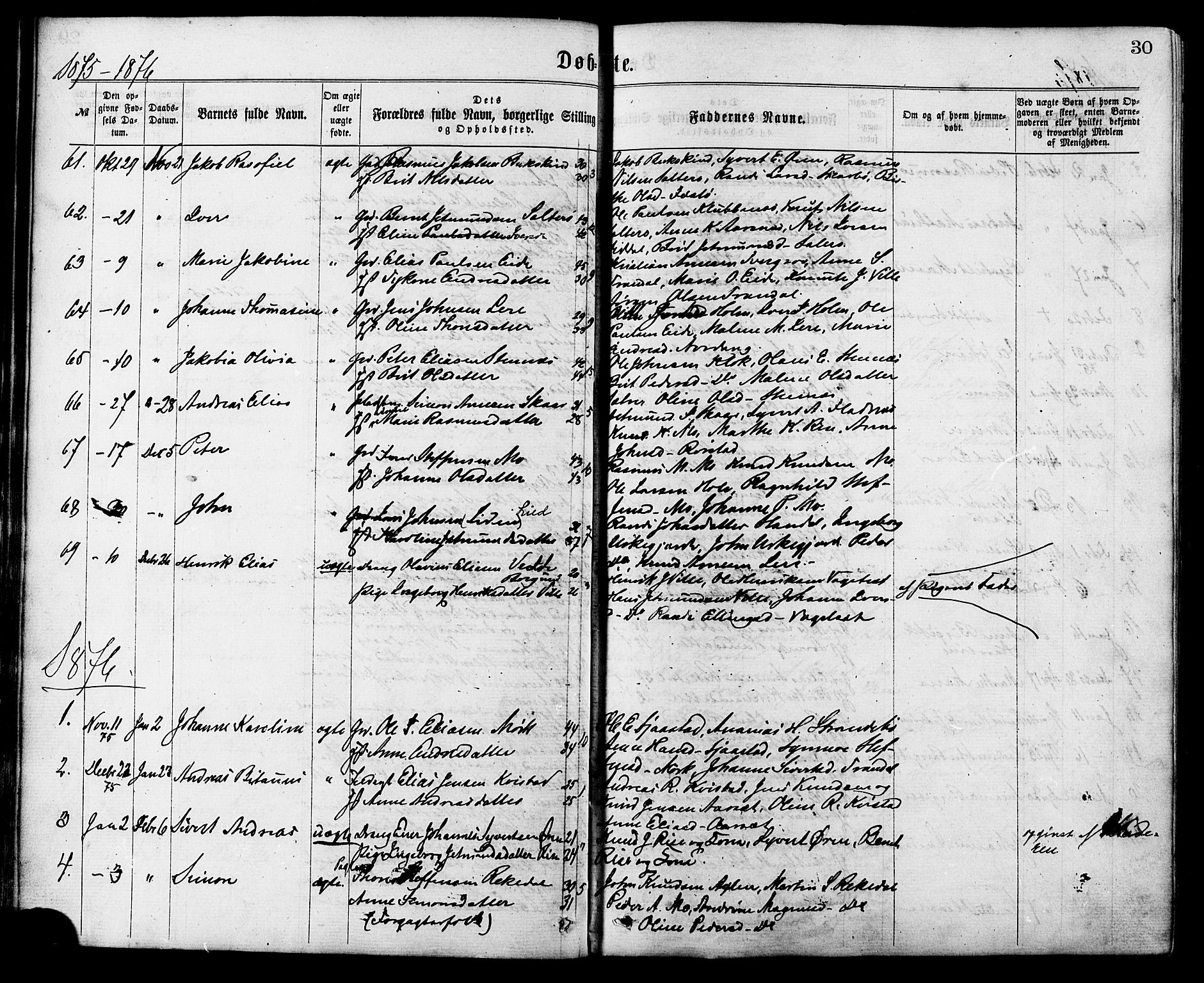 Ministerialprotokoller, klokkerbøker og fødselsregistre - Møre og Romsdal, SAT/A-1454/515/L0210: Parish register (official) no. 515A06, 1868-1885, p. 30