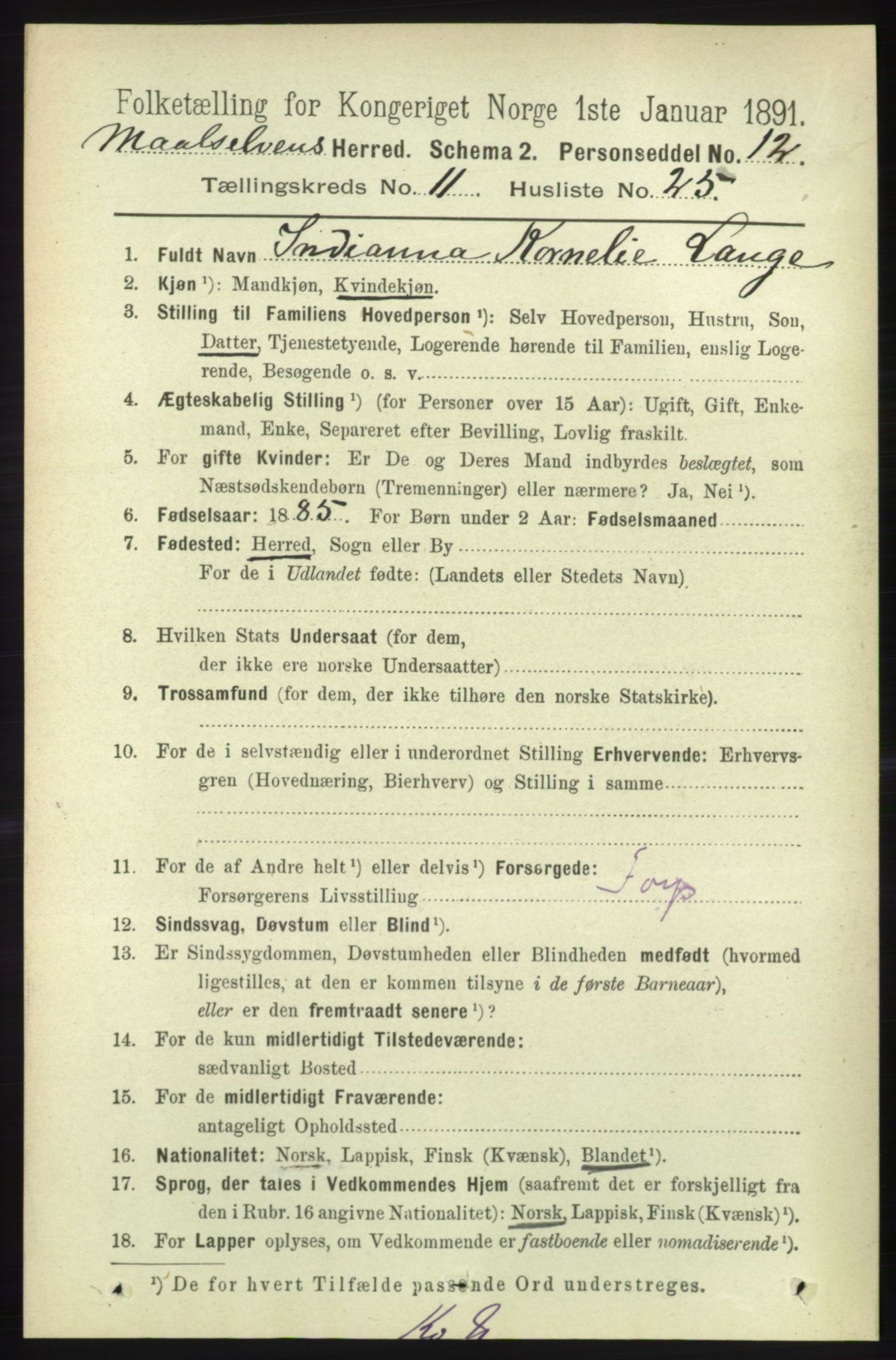 RA, 1891 census for 1924 Målselv, 1891, p. 3440