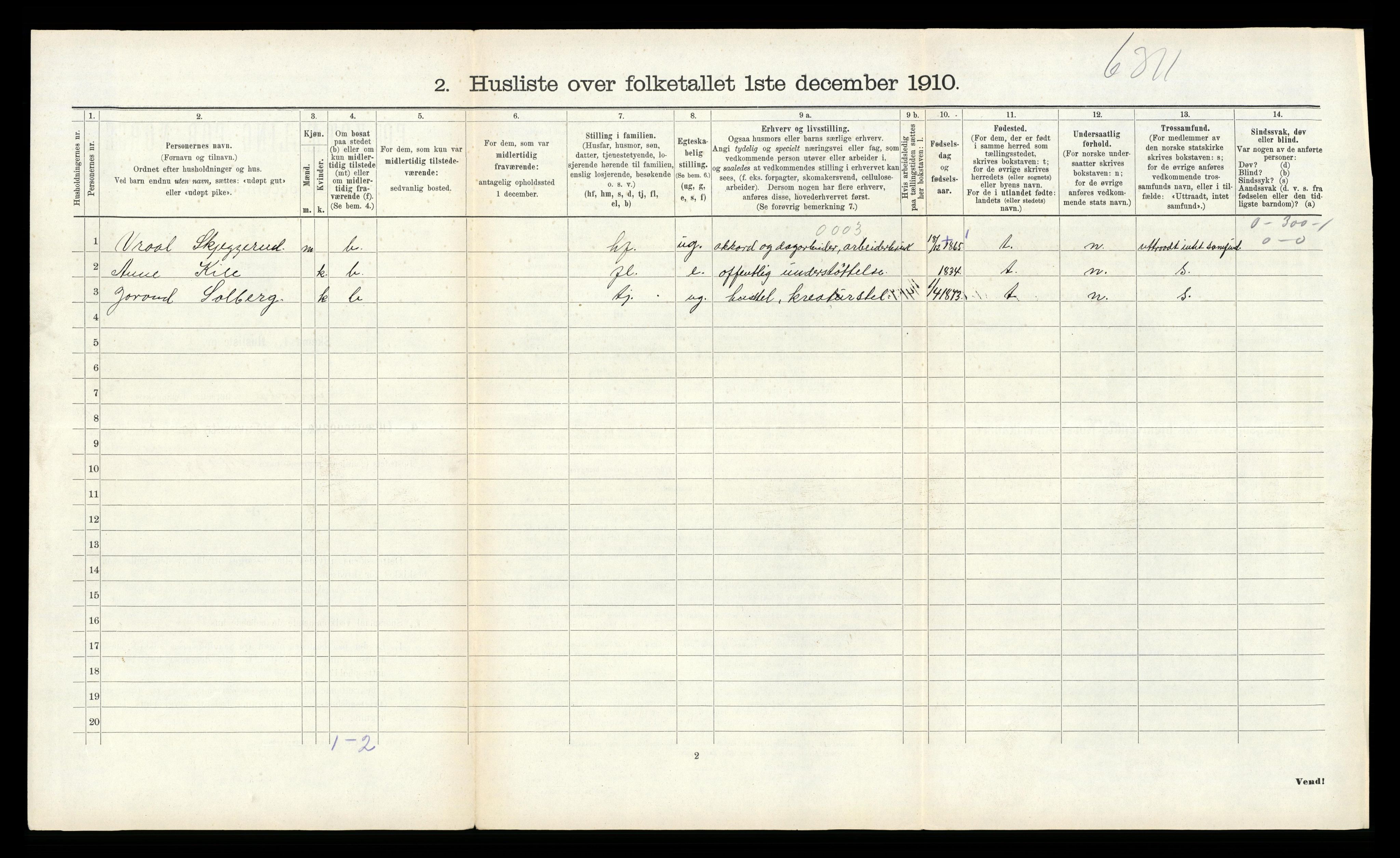 RA, 1910 census for Fyresdal, 1910, p. 650