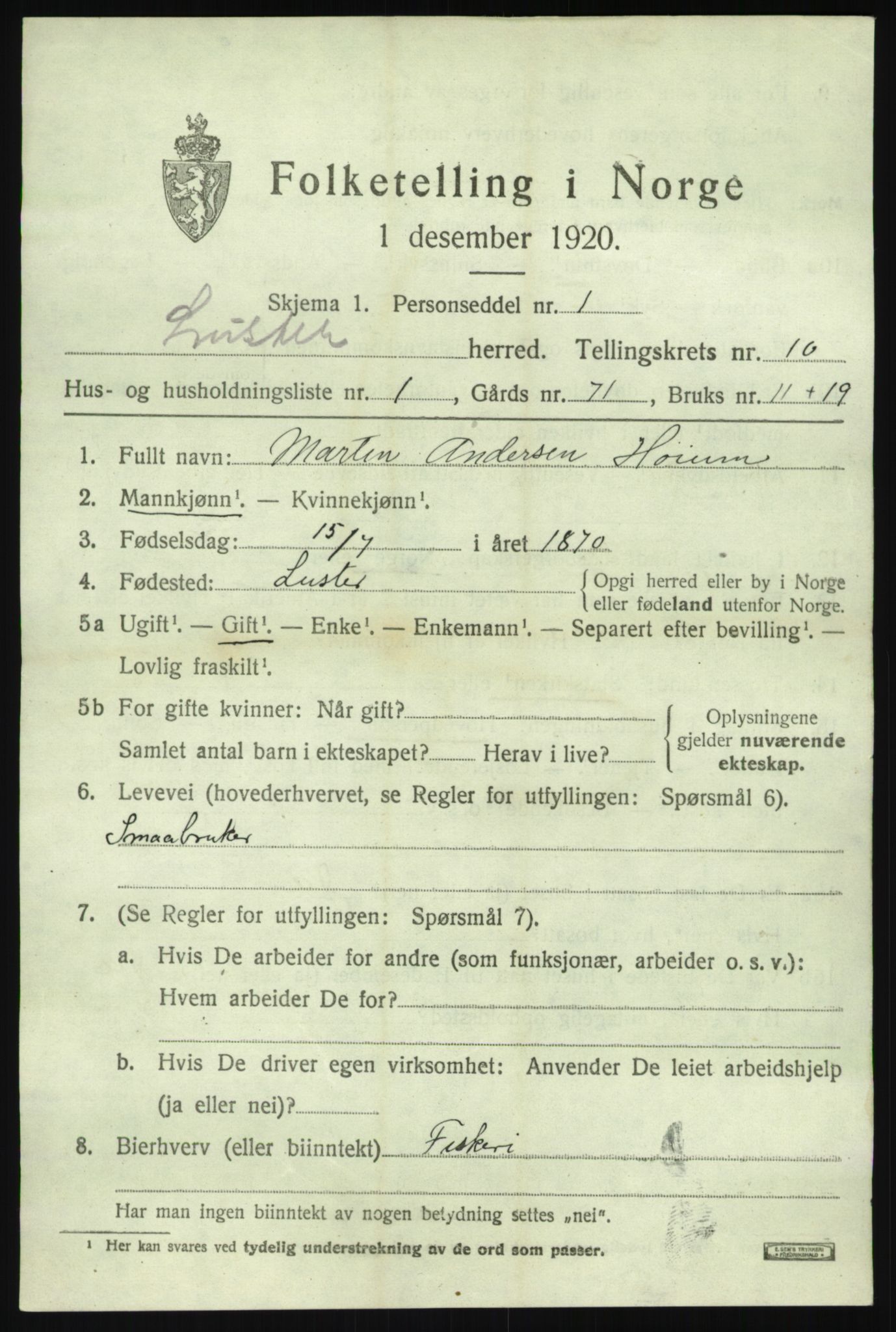 SAB, 1920 census for Luster, 1920, p. 5372