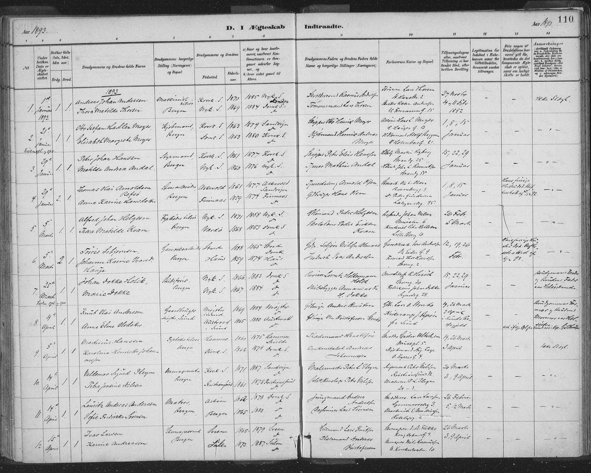 Domkirken sokneprestembete, SAB/A-74801/H/Hab/L0032: Parish register (copy) no. D 4, 1880-1907, p. 110