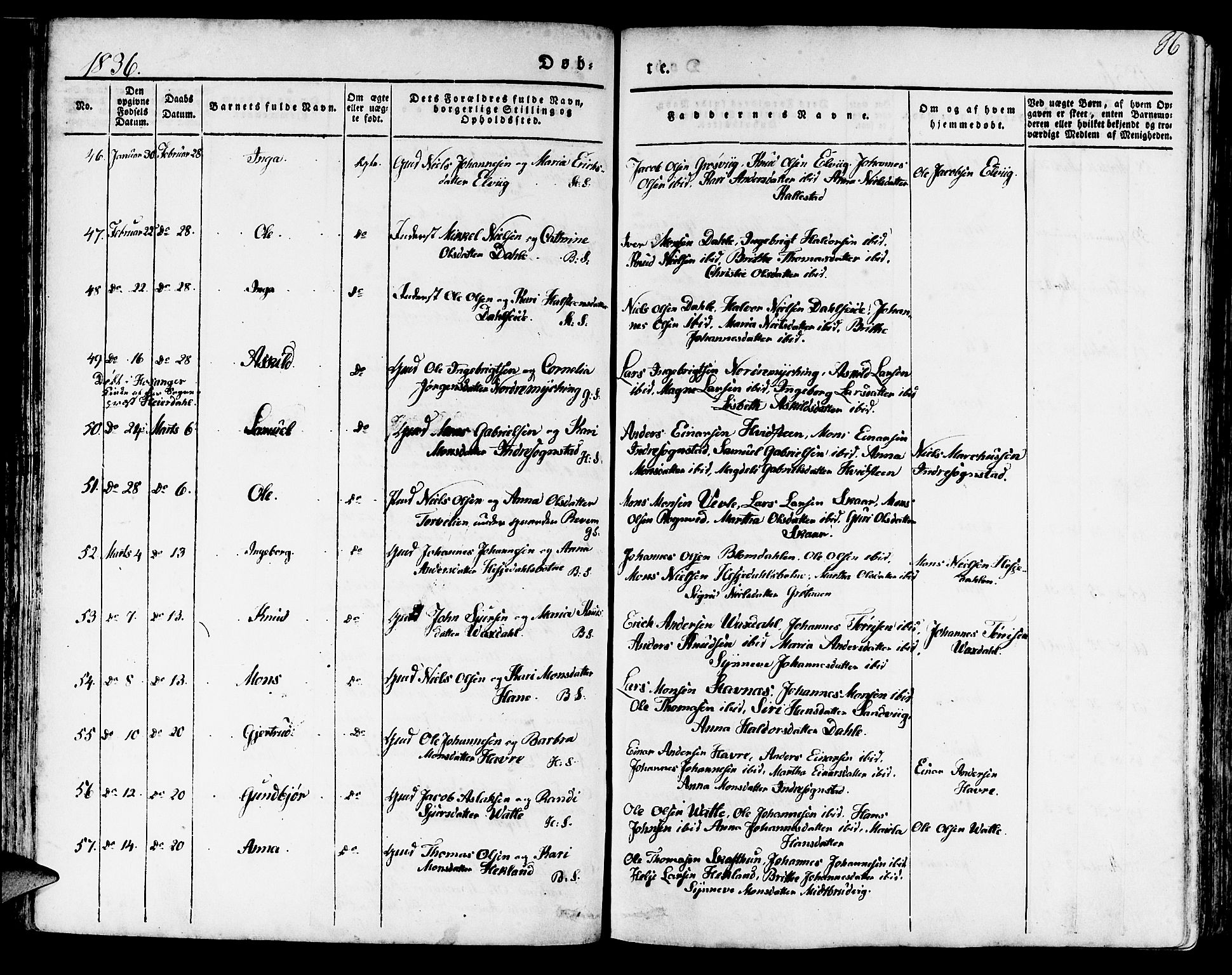 Haus sokneprestembete, AV/SAB-A-75601/H/Haa: Parish register (official) no. A 14, 1827-1838, p. 86