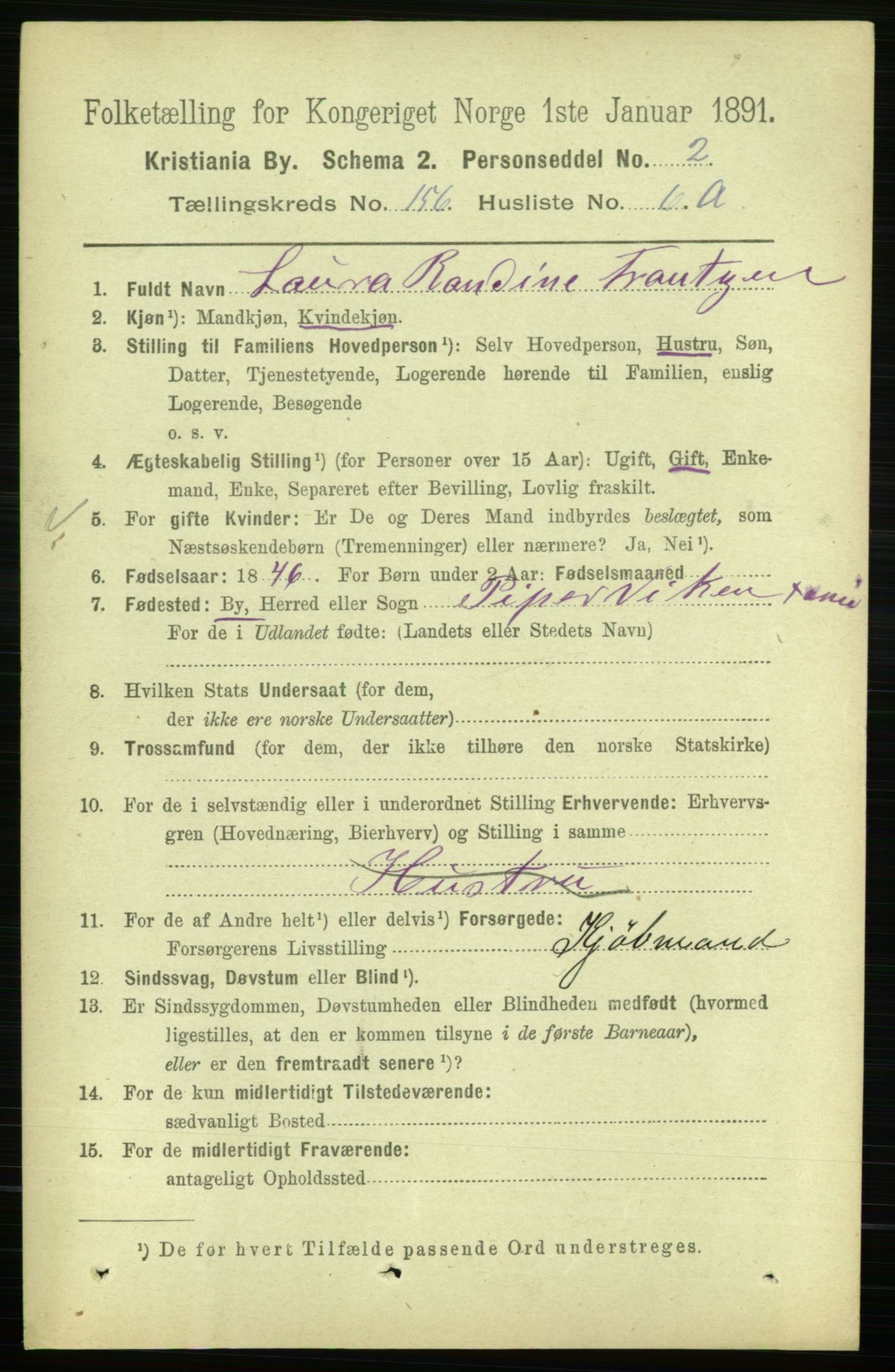 RA, 1891 census for 0301 Kristiania, 1891, p. 88734