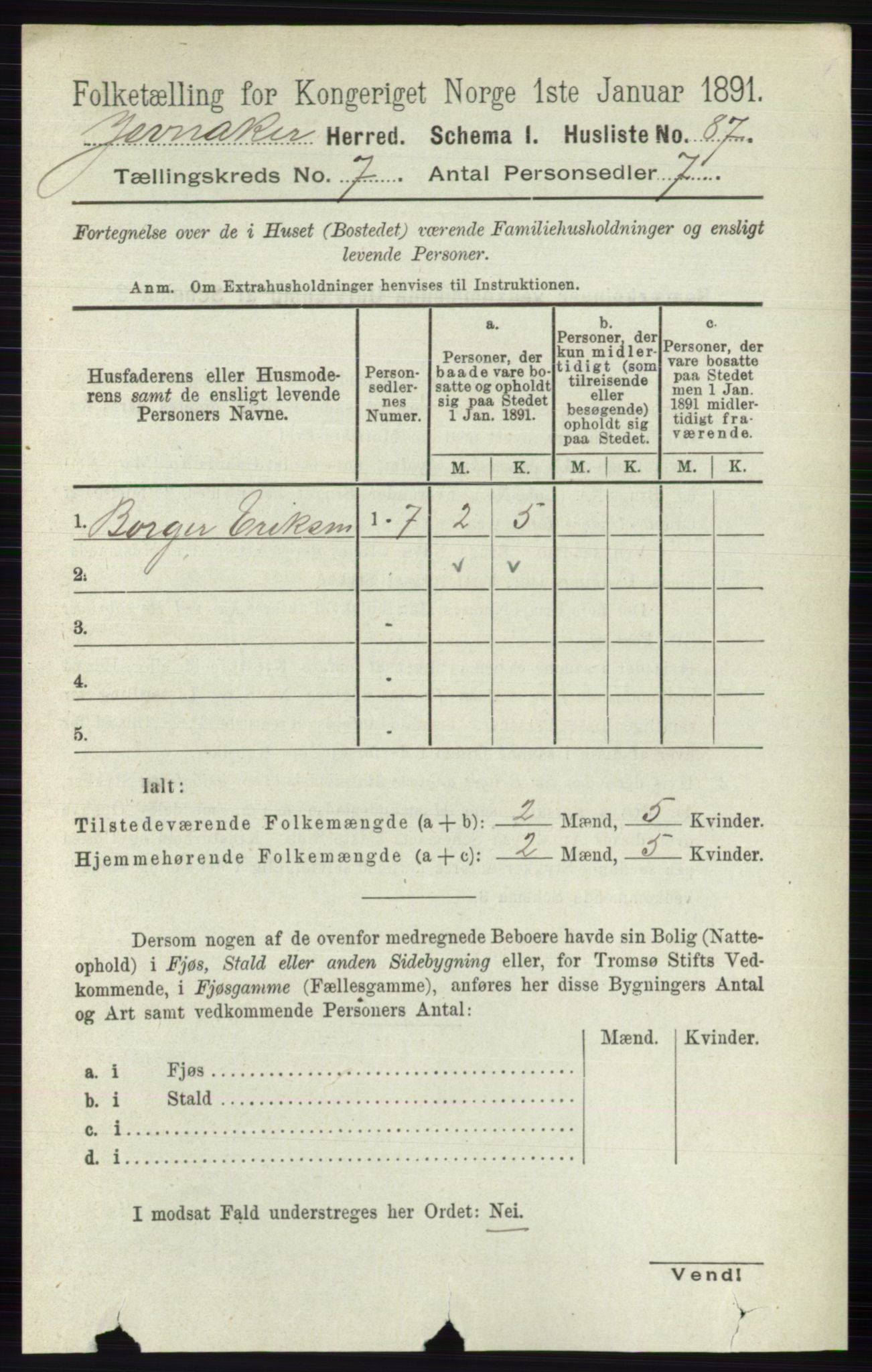 RA, 1891 census for 0532 Jevnaker, 1891, p. 3728