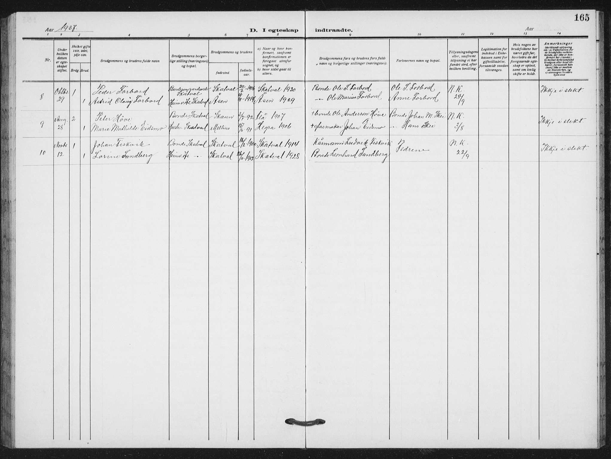 Ministerialprotokoller, klokkerbøker og fødselsregistre - Nord-Trøndelag, SAT/A-1458/712/L0104: Parish register (copy) no. 712C02, 1917-1939, p. 165