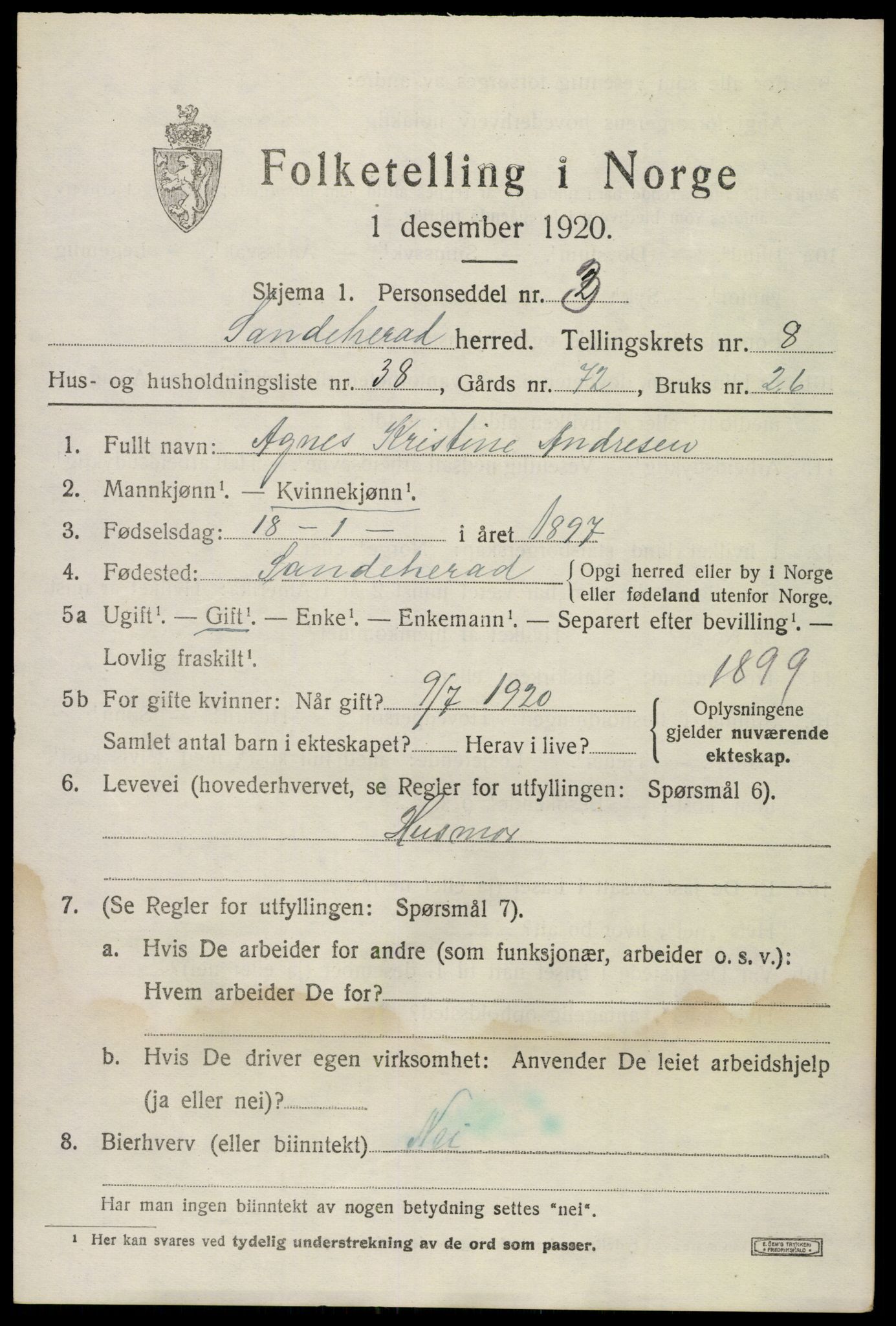 SAKO, 1920 census for Sandeherred, 1920, p. 12976