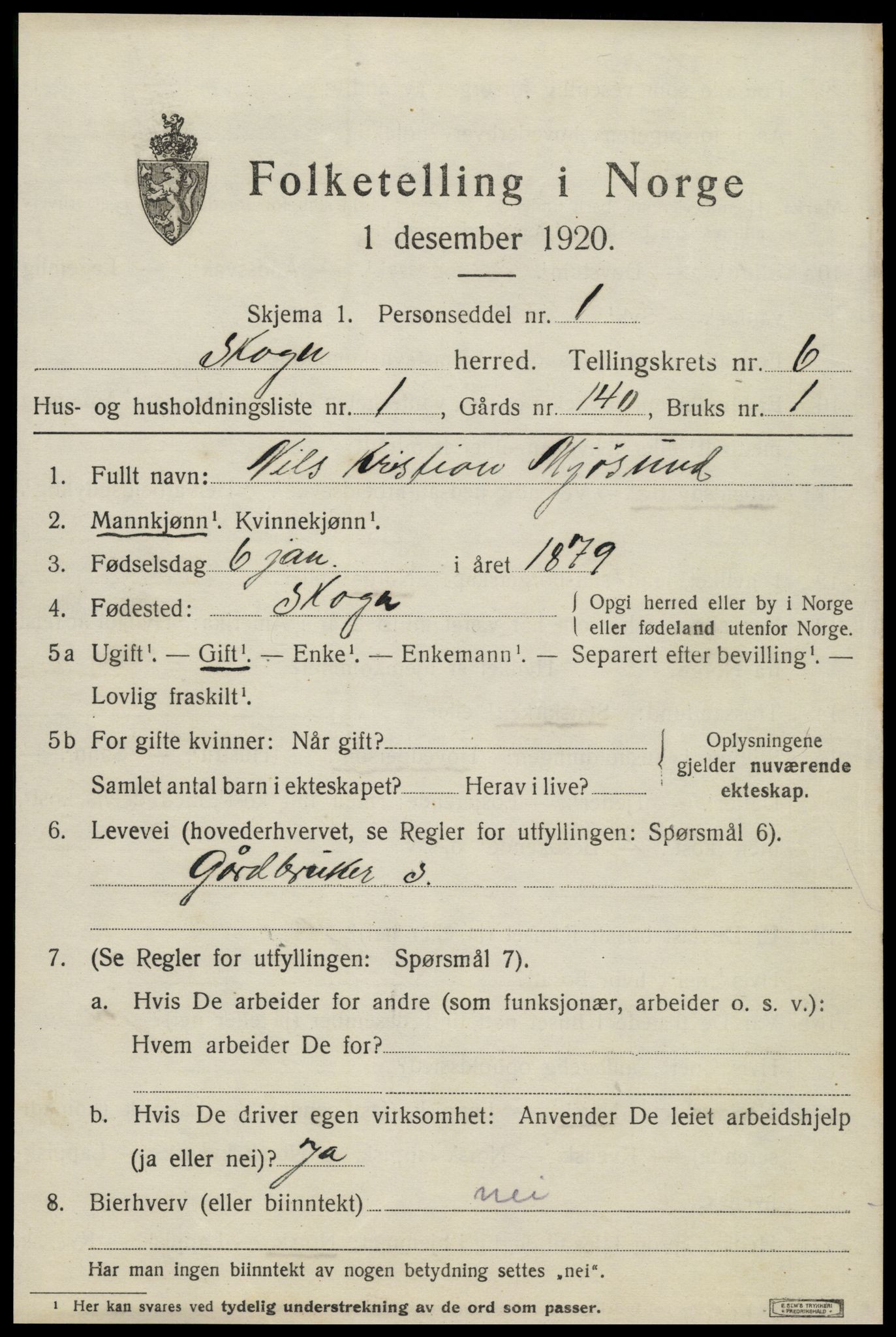 SAT, 1920 census for Skogn, 1920, p. 7405