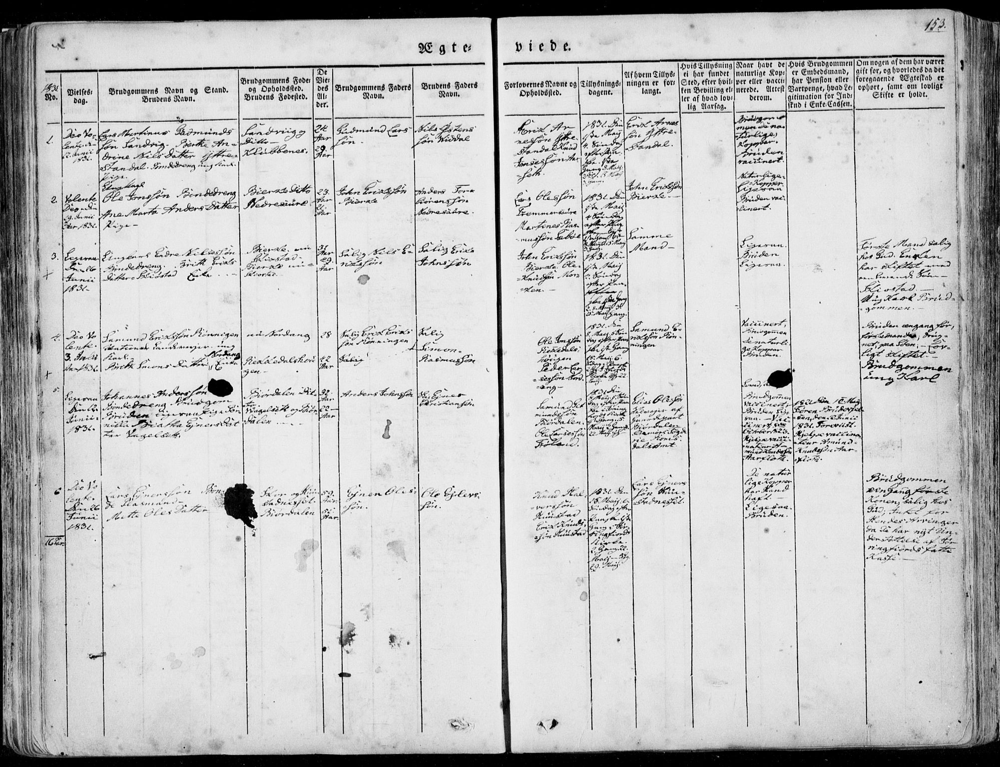 Ministerialprotokoller, klokkerbøker og fødselsregistre - Møre og Romsdal, AV/SAT-A-1454/515/L0208: Parish register (official) no. 515A04, 1830-1846, p. 153