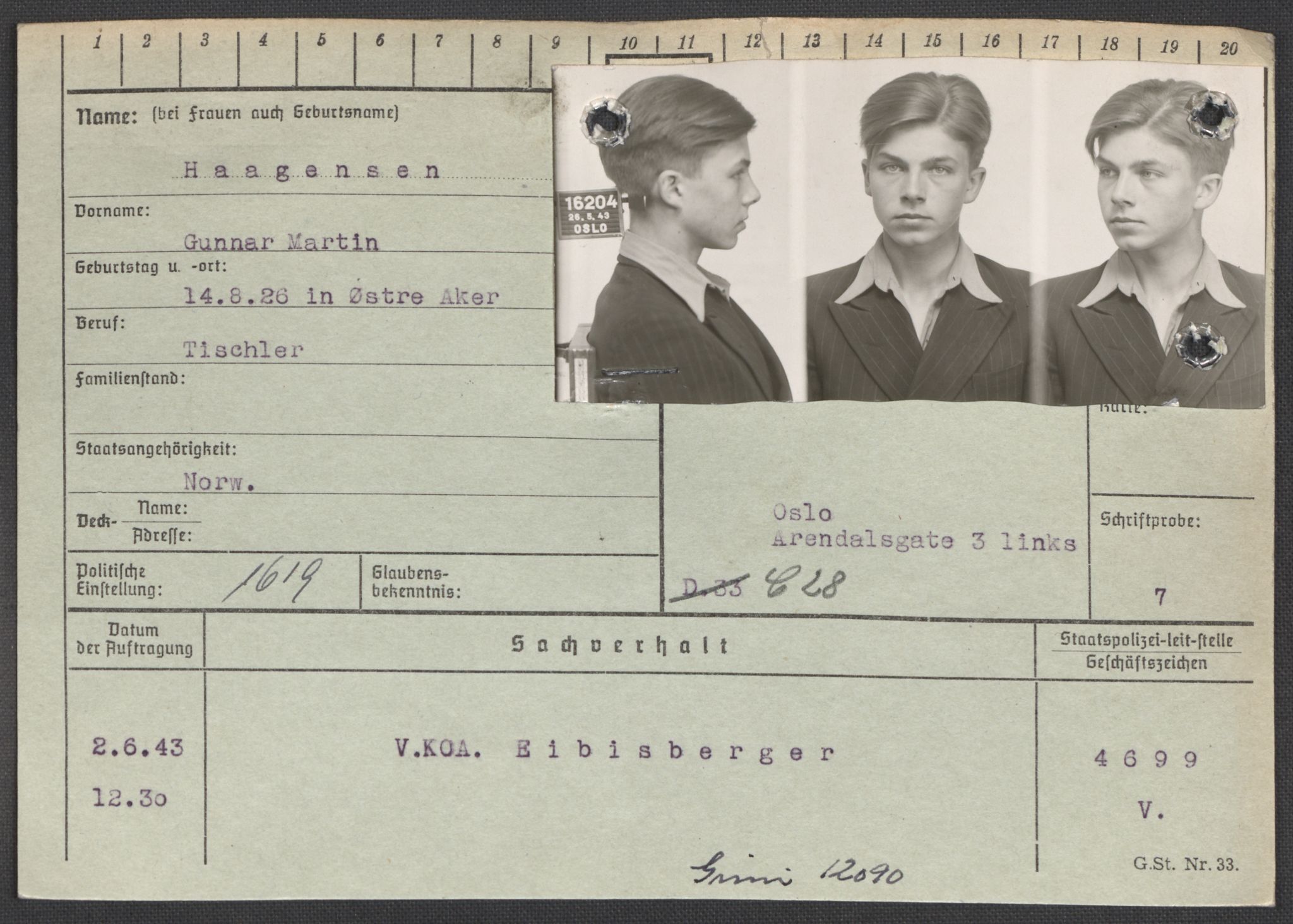 Befehlshaber der Sicherheitspolizei und des SD, RA/RAFA-5969/E/Ea/Eaa/L0005: Register over norske fanger i Møllergata 19: Hø-Kj, 1940-1945, p. 80