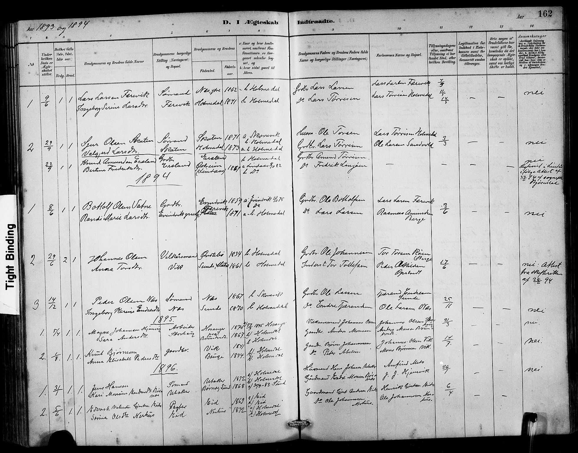 Husnes Sokneprestembete, SAB/A-75901/H/Hab: Parish register (copy) no. B 2, 1884-1914, p. 162