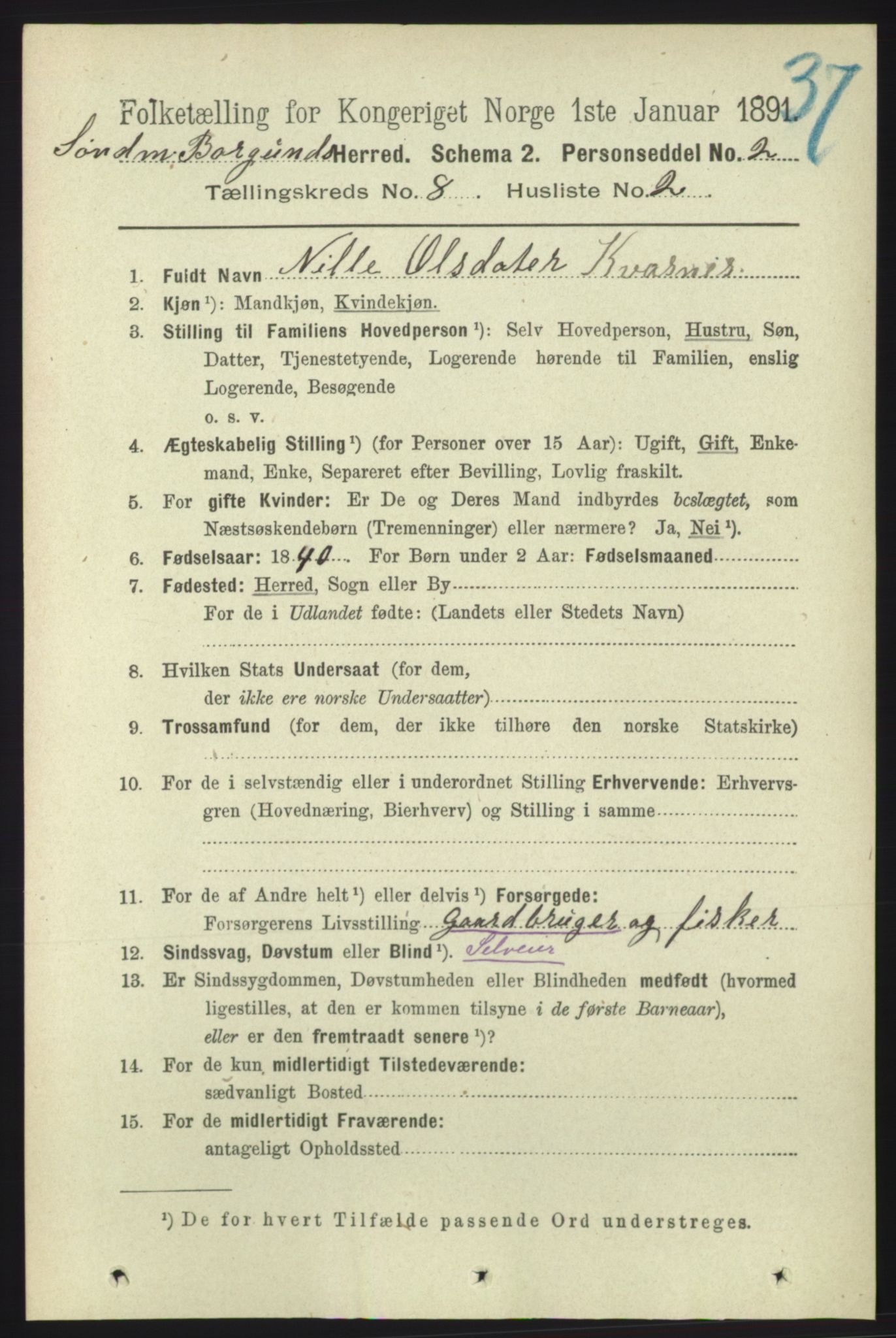 RA, 1891 census for 1531 Borgund, 1891, p. 2131