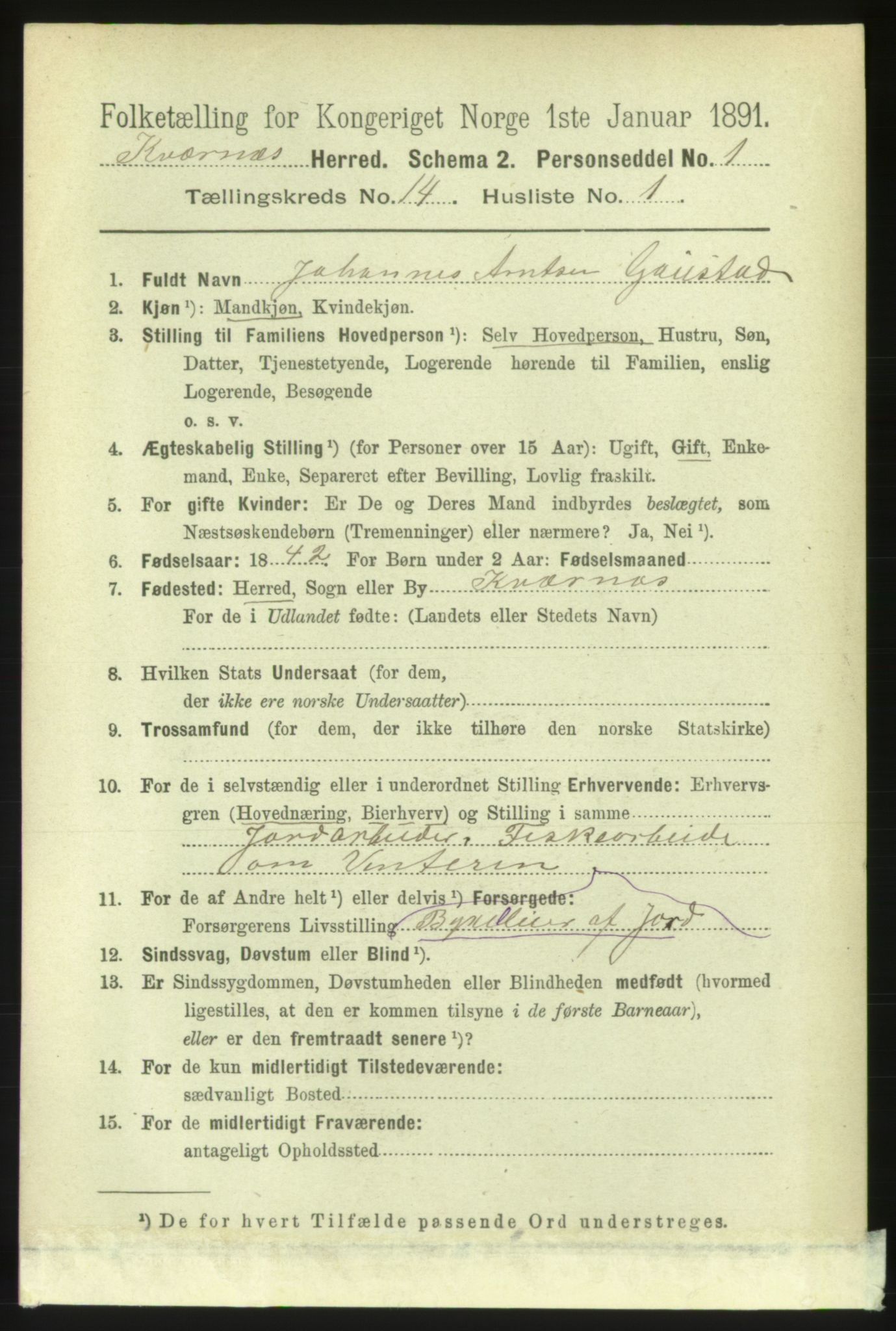 RA, 1891 census for 1553 Kvernes, 1891, p. 5722