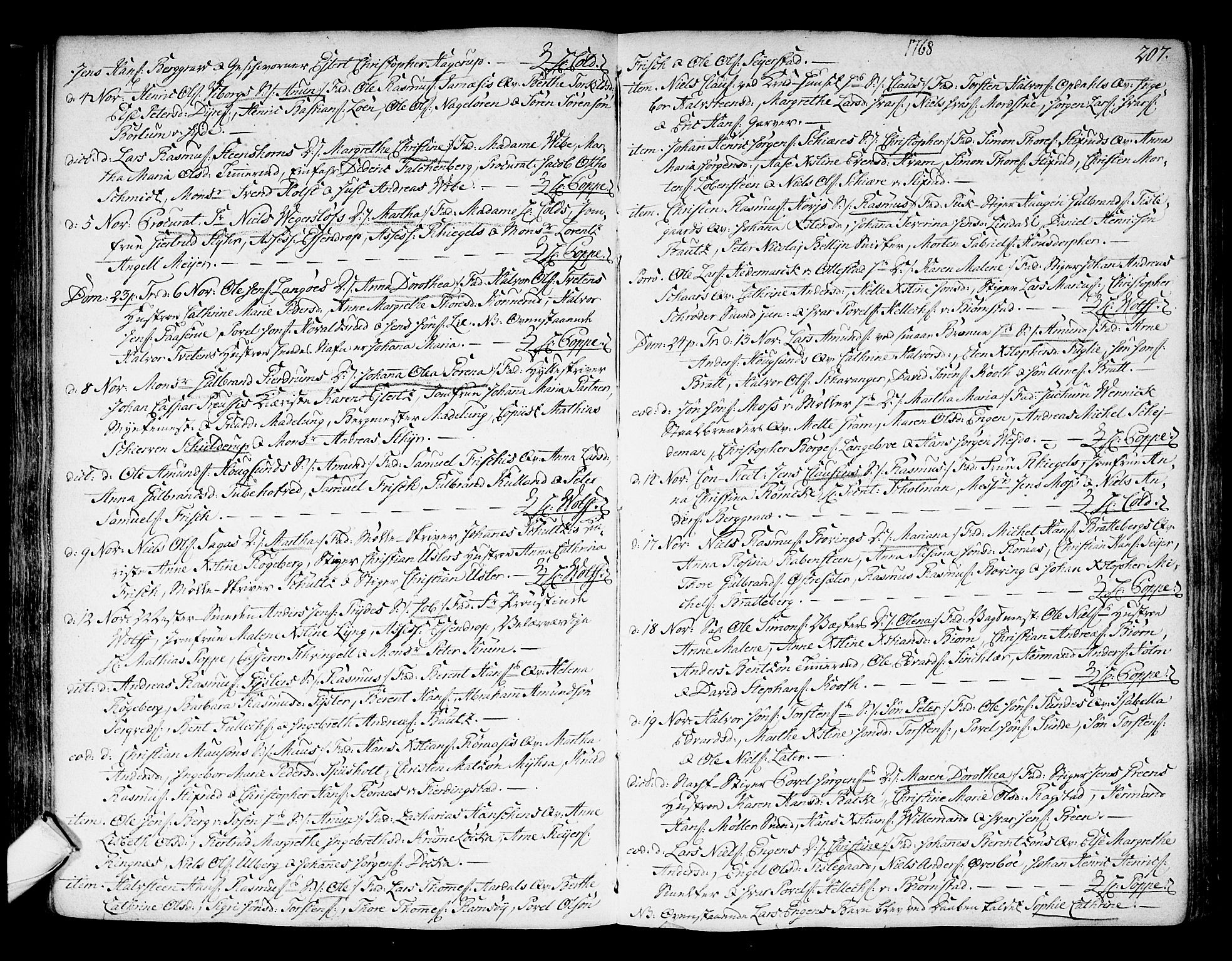 Kongsberg kirkebøker, SAKO/A-22/F/Fa/L0004: Parish register (official) no. I 4, 1756-1768, p. 207