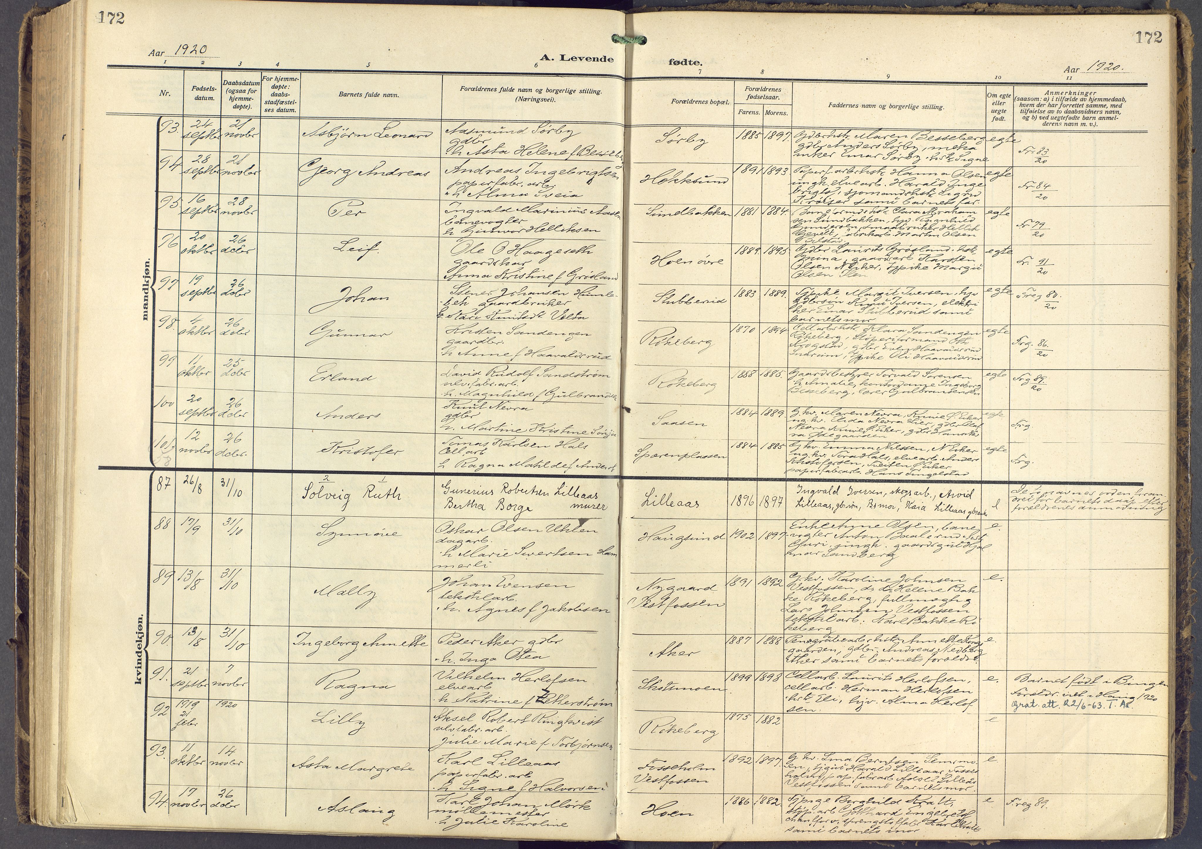 Eiker kirkebøker, AV/SAKO-A-4/F/Fb/L0009: Parish register (official) no. II 9, 1908-1923, p. 172