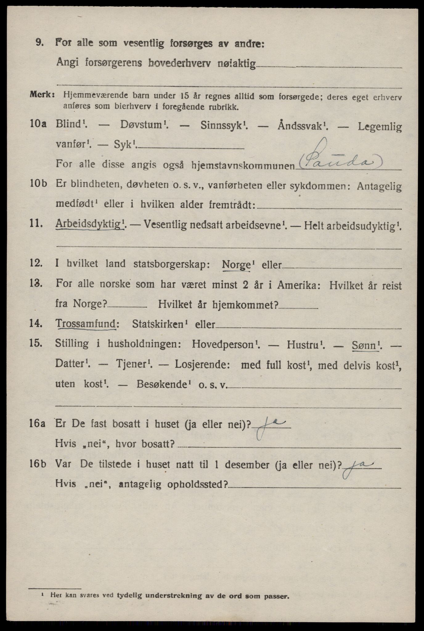 SAST, 1920 census for Sauda, 1920, p. 4101