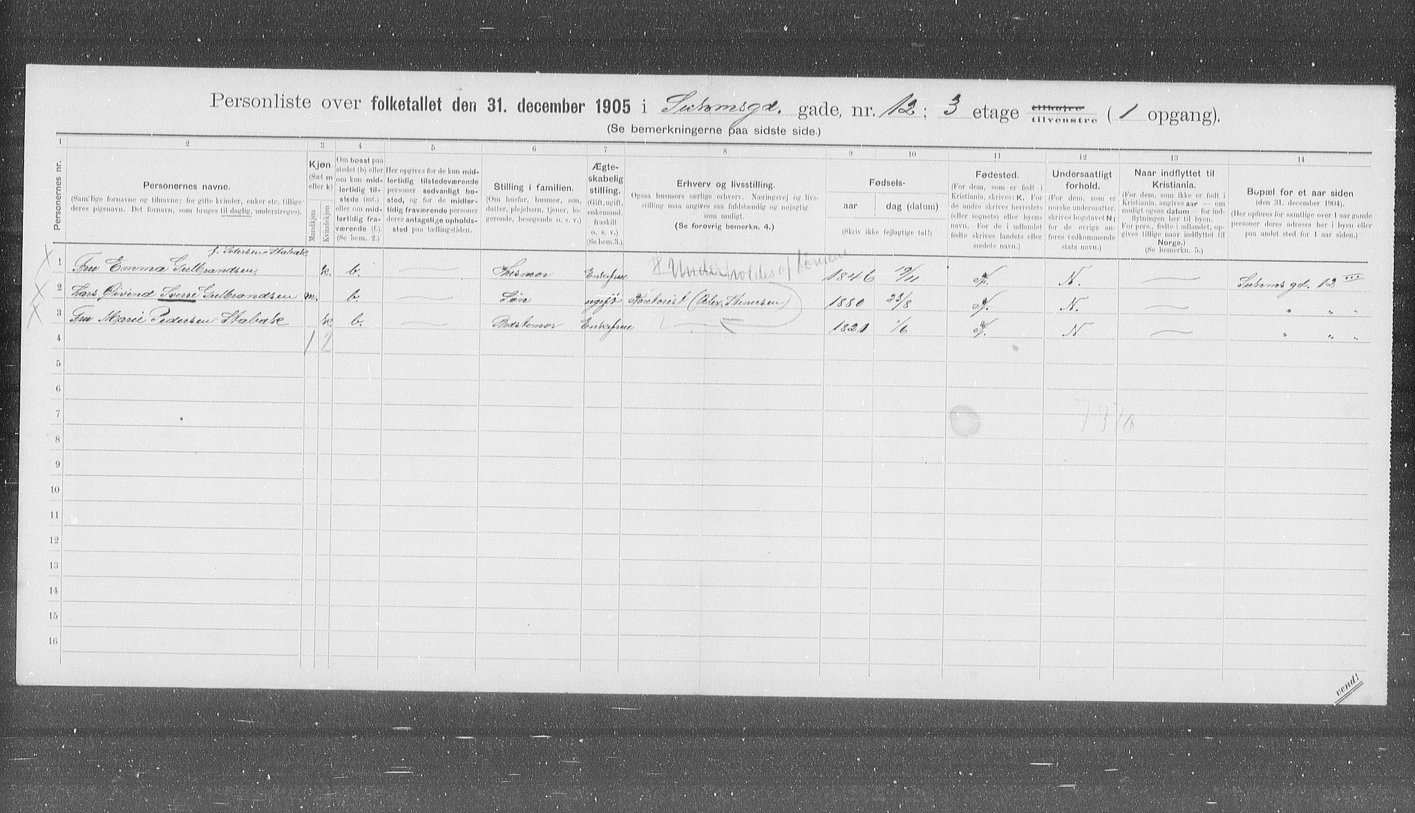 OBA, Municipal Census 1905 for Kristiania, 1905, p. 54772